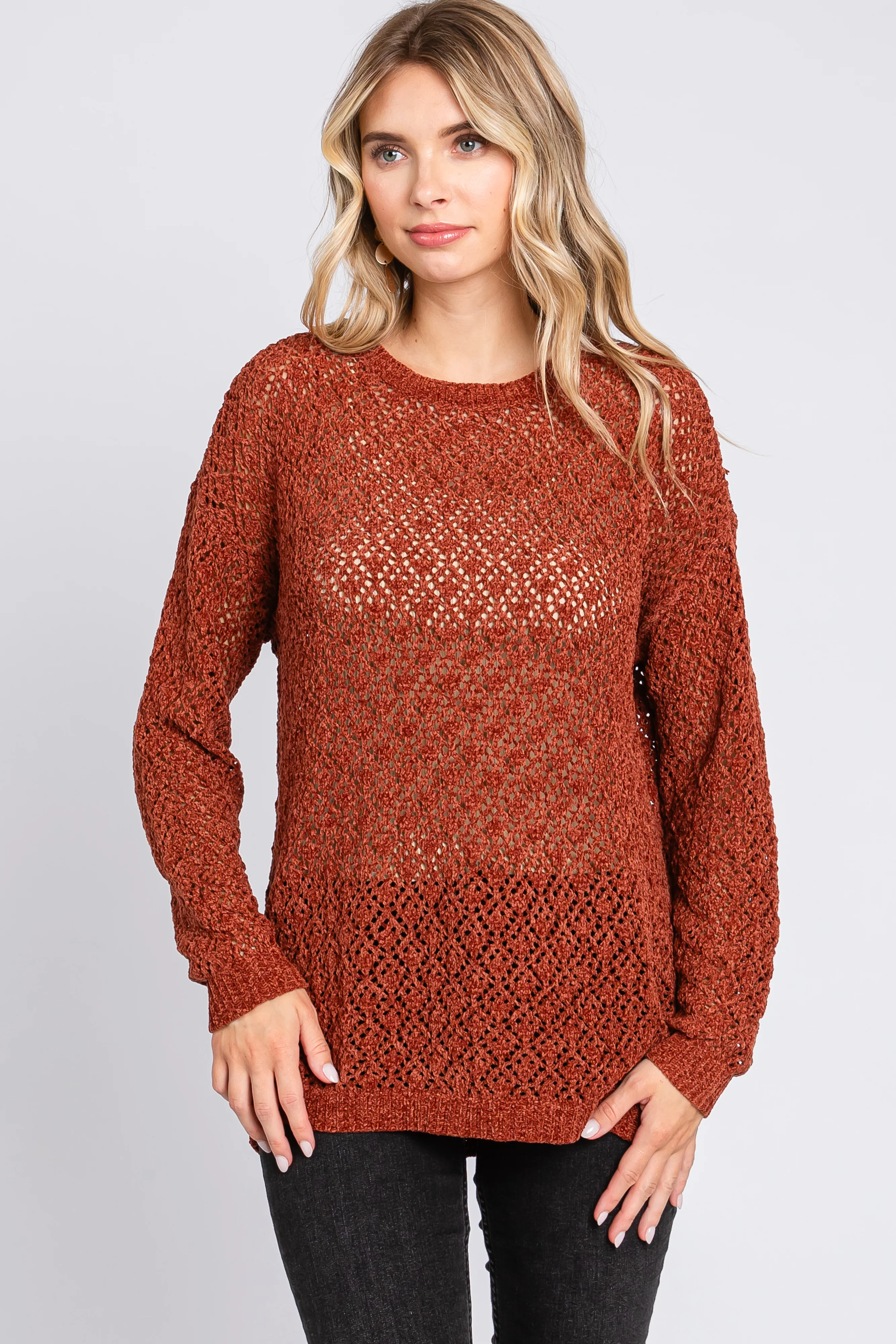 Rust Chenille Open Knit Maternity Sweater - Image 6