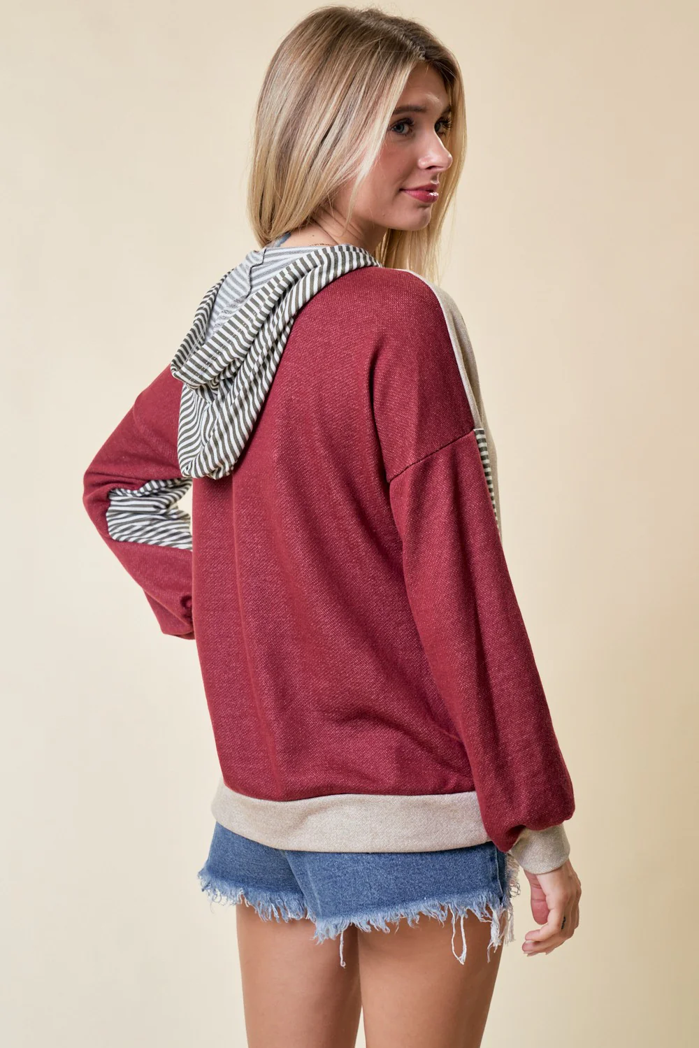 Rust Colorblock Stripe Pullover Hoodie - Image 4