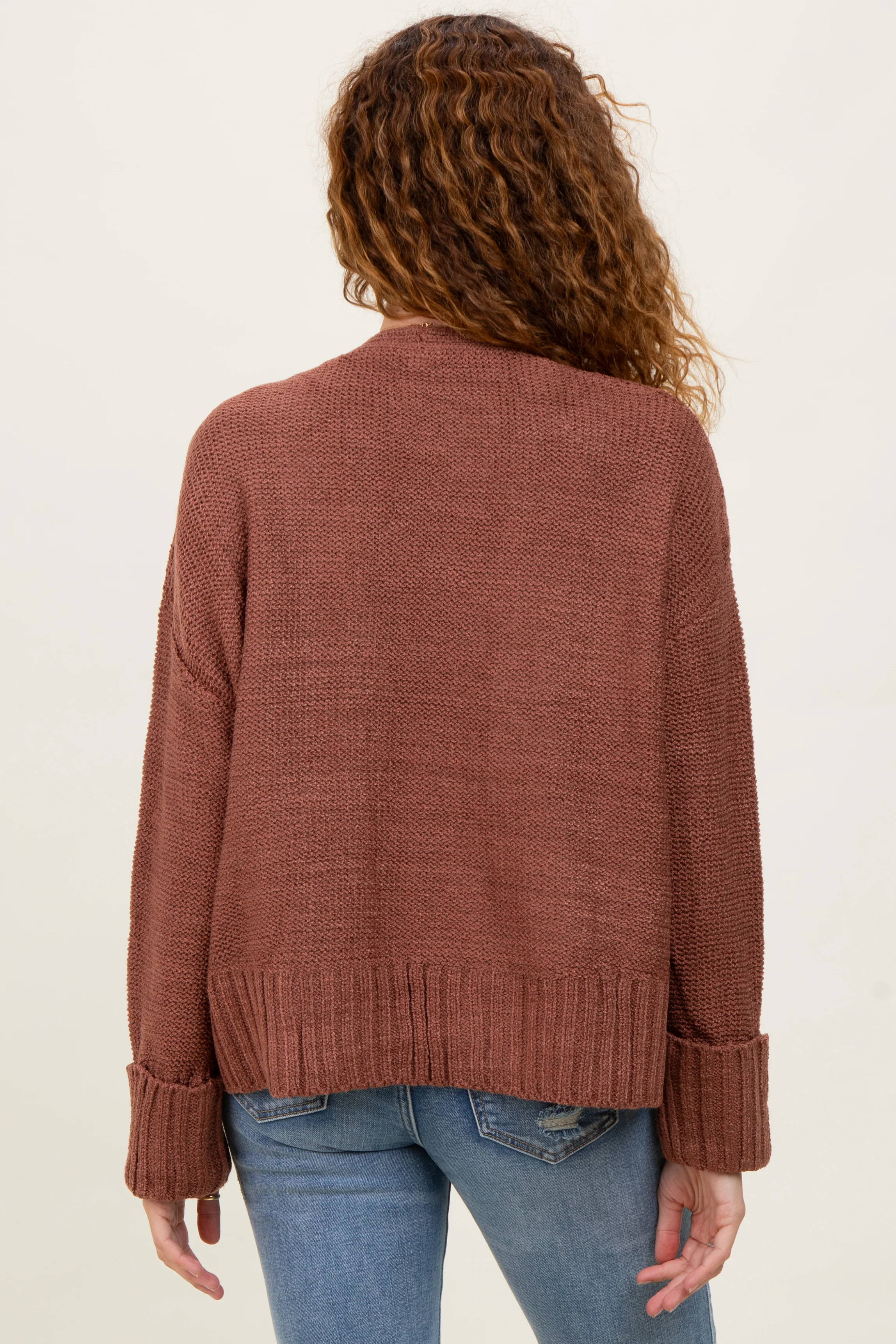 Rust Contrast Knit Open Cardigan - Image 4