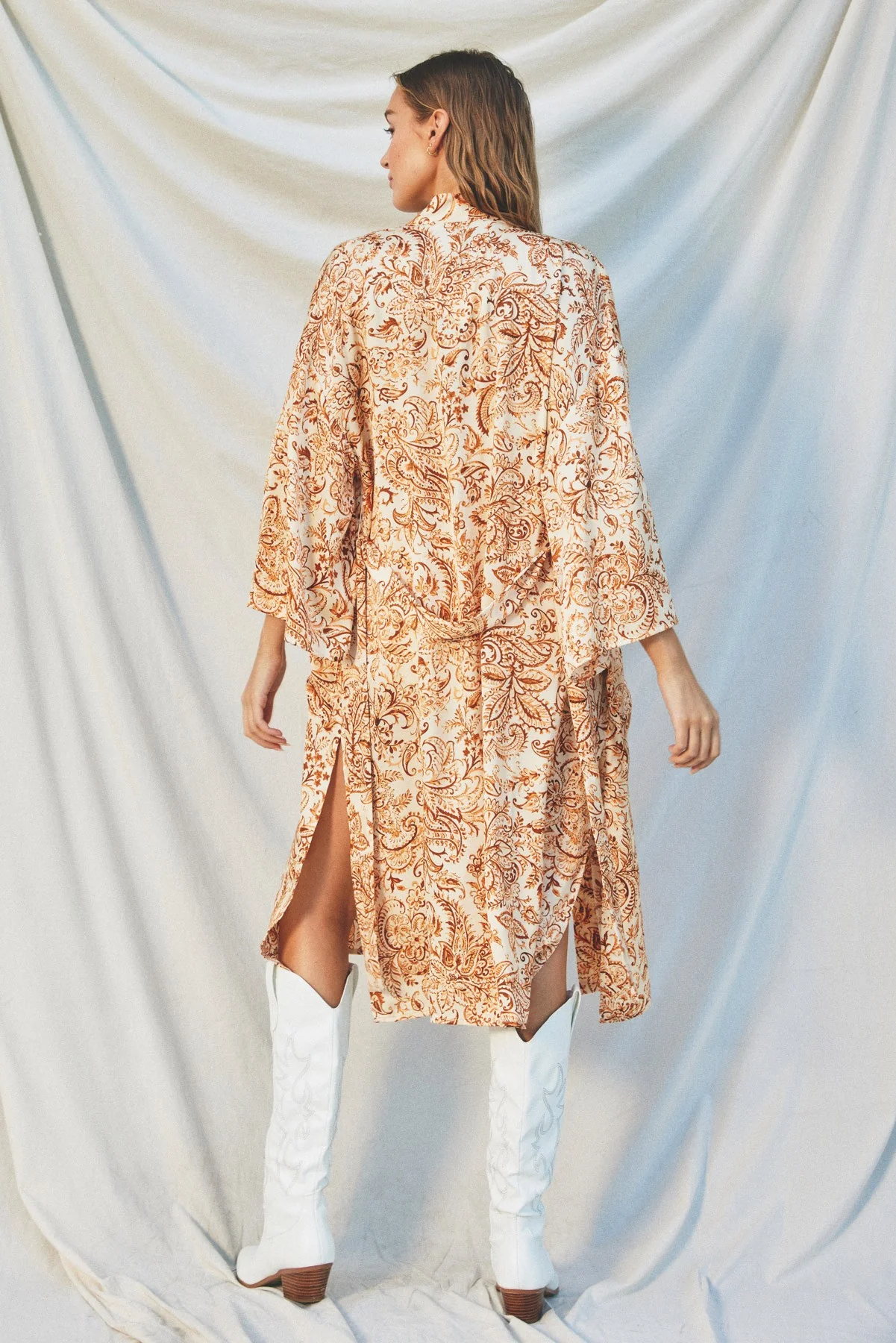 Rust Damask 3/4 Sleeve Cover Up - Image 4