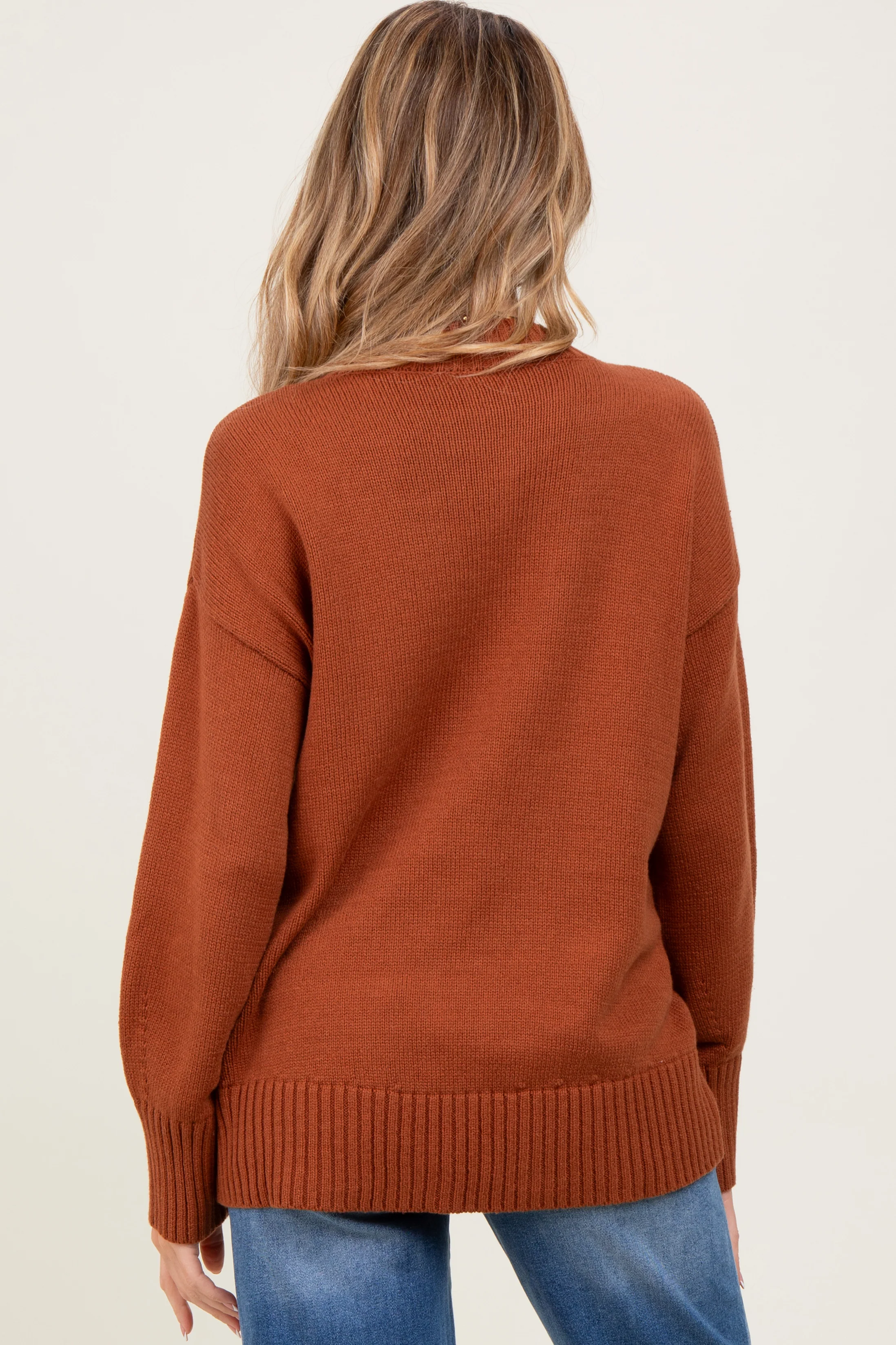 Rust Drop Shoulder Oversized Maternity Sweater - Image 3
