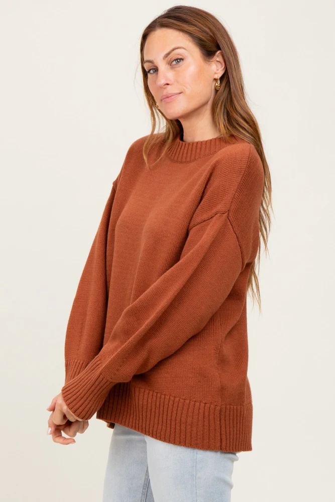 Rust Drop Shoulder Oversized Sweater - Image 3