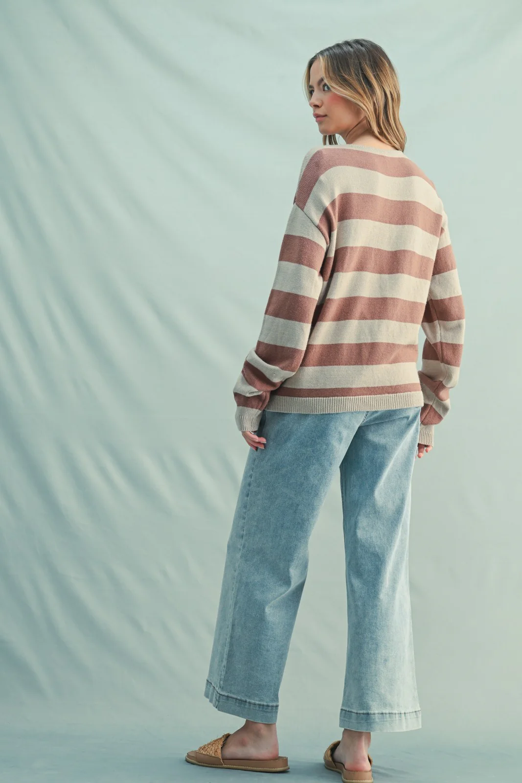 Rust Faux Layer Striped Knit Sweater - Image 3