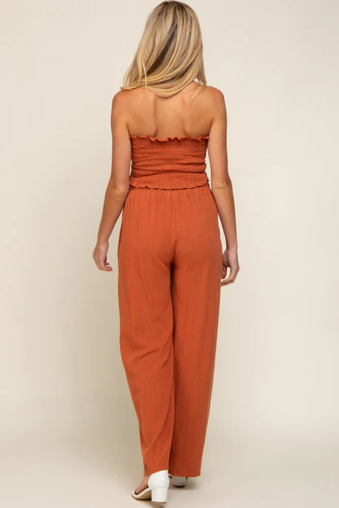 Rust Front Tie Crop Top and Pant Maternity Set - Image 3