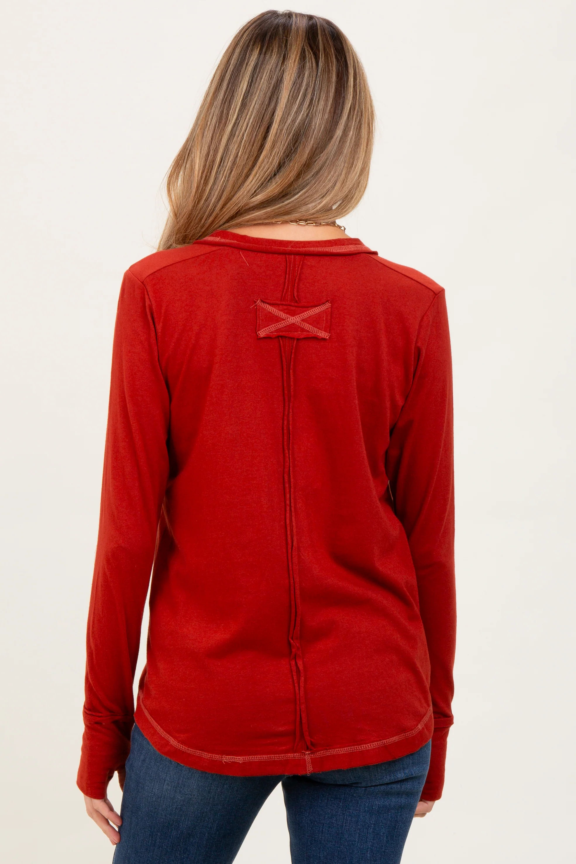 Rust Long Sleeve Exposed Seam Maternity Top - Image 4