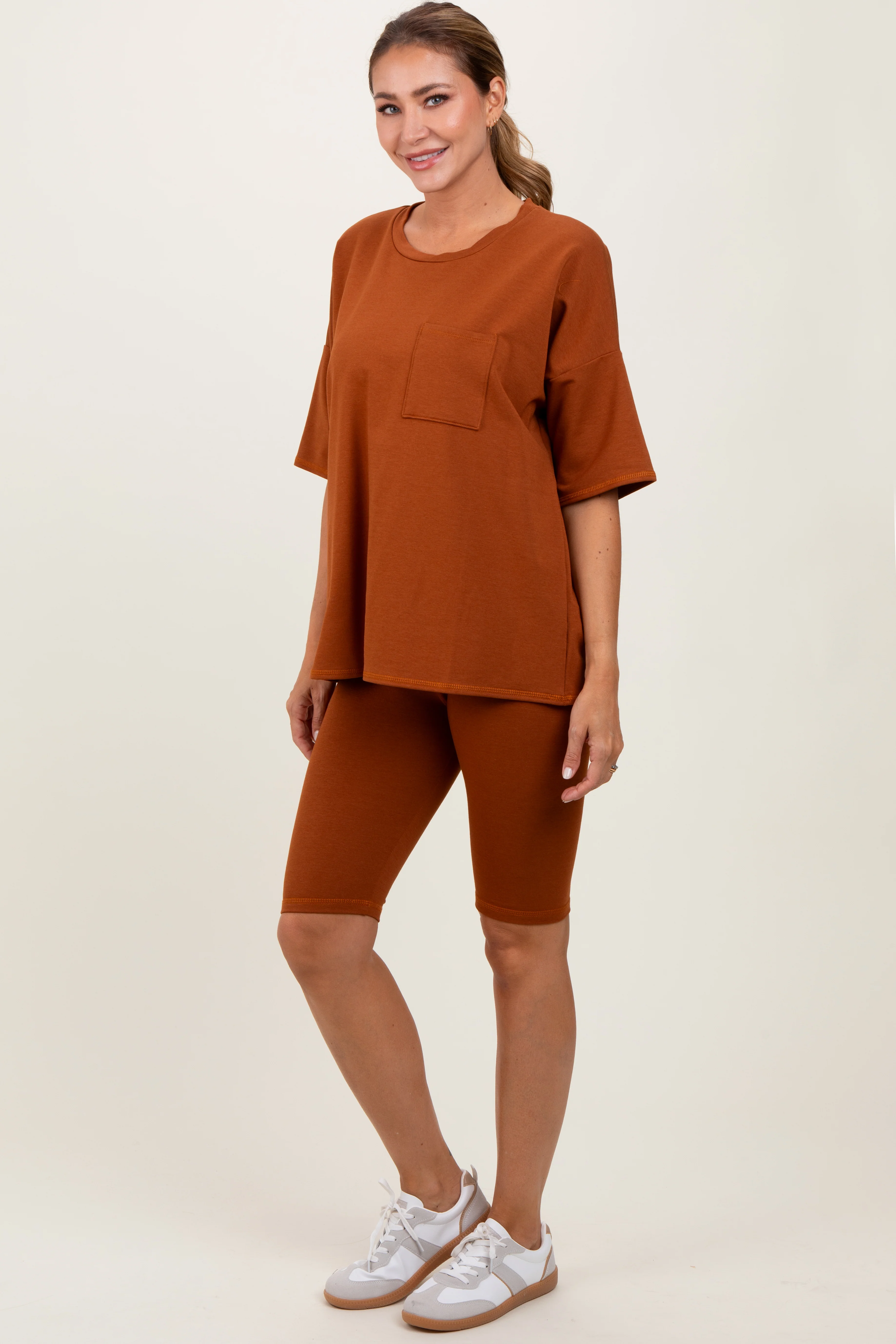Rust Oversized Short Sleeve Biker Short Set - Image 3