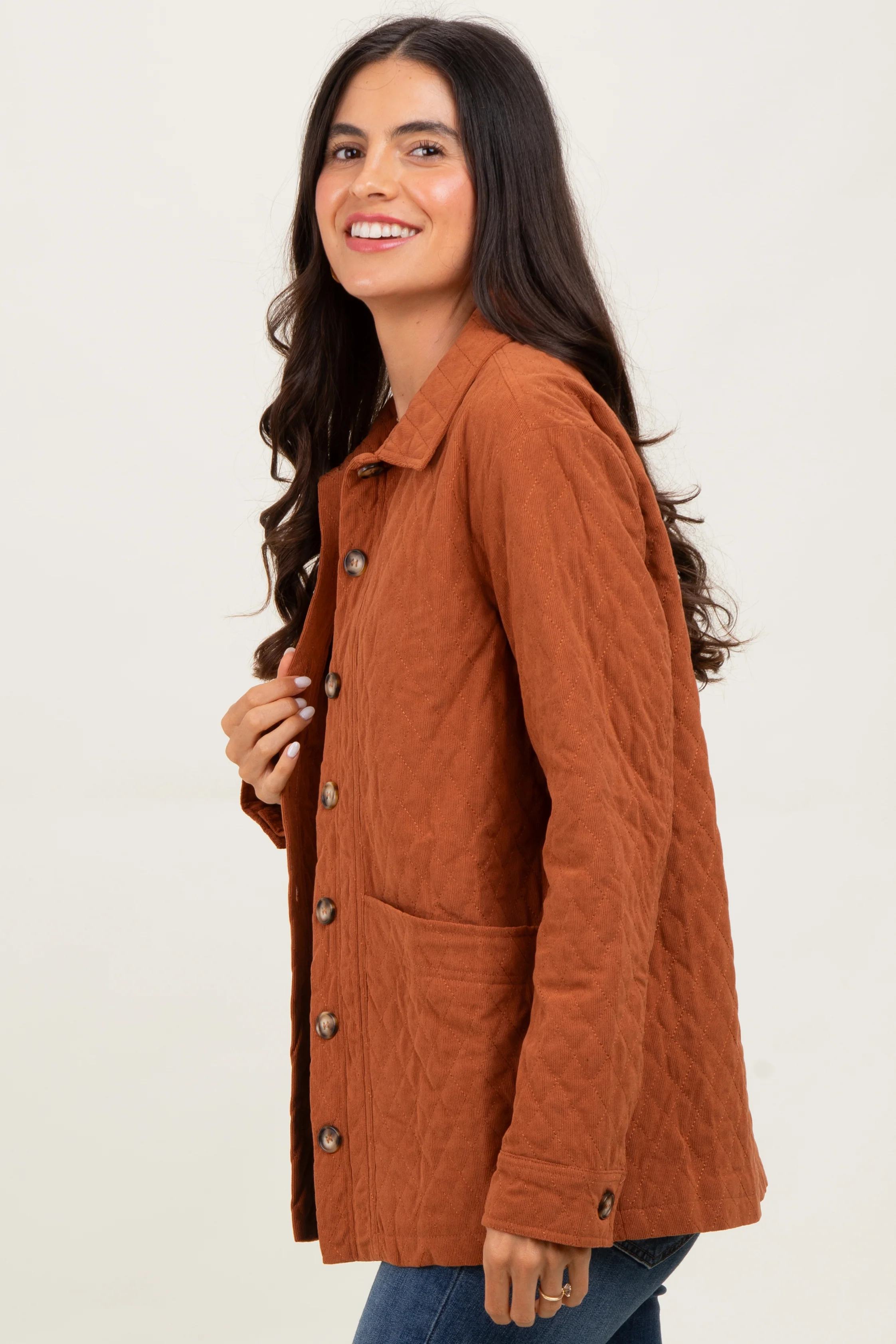 Rust Quilted Button Jacket - Image 3
