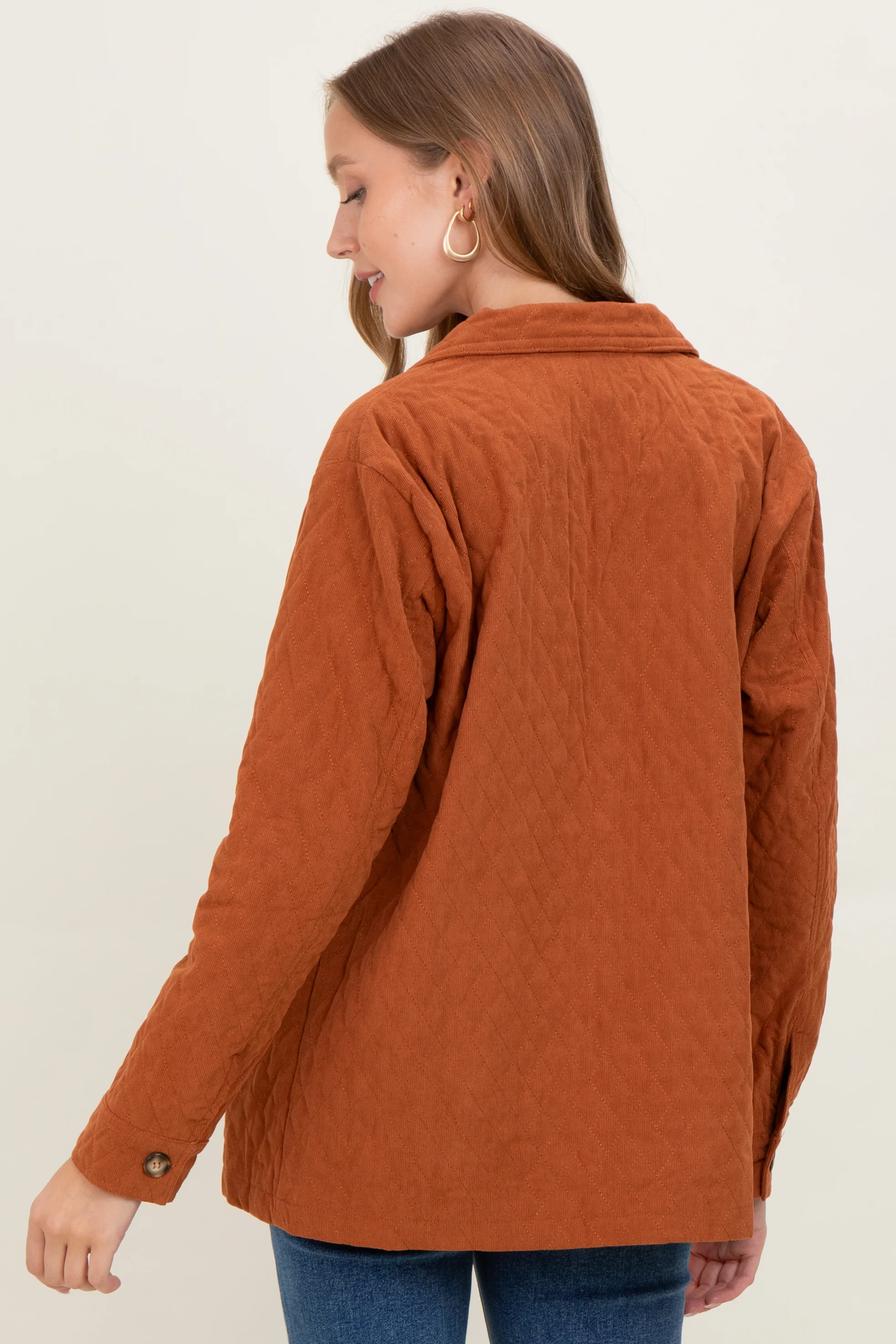 Rust Quilted Button Maternity Jacket - Image 4