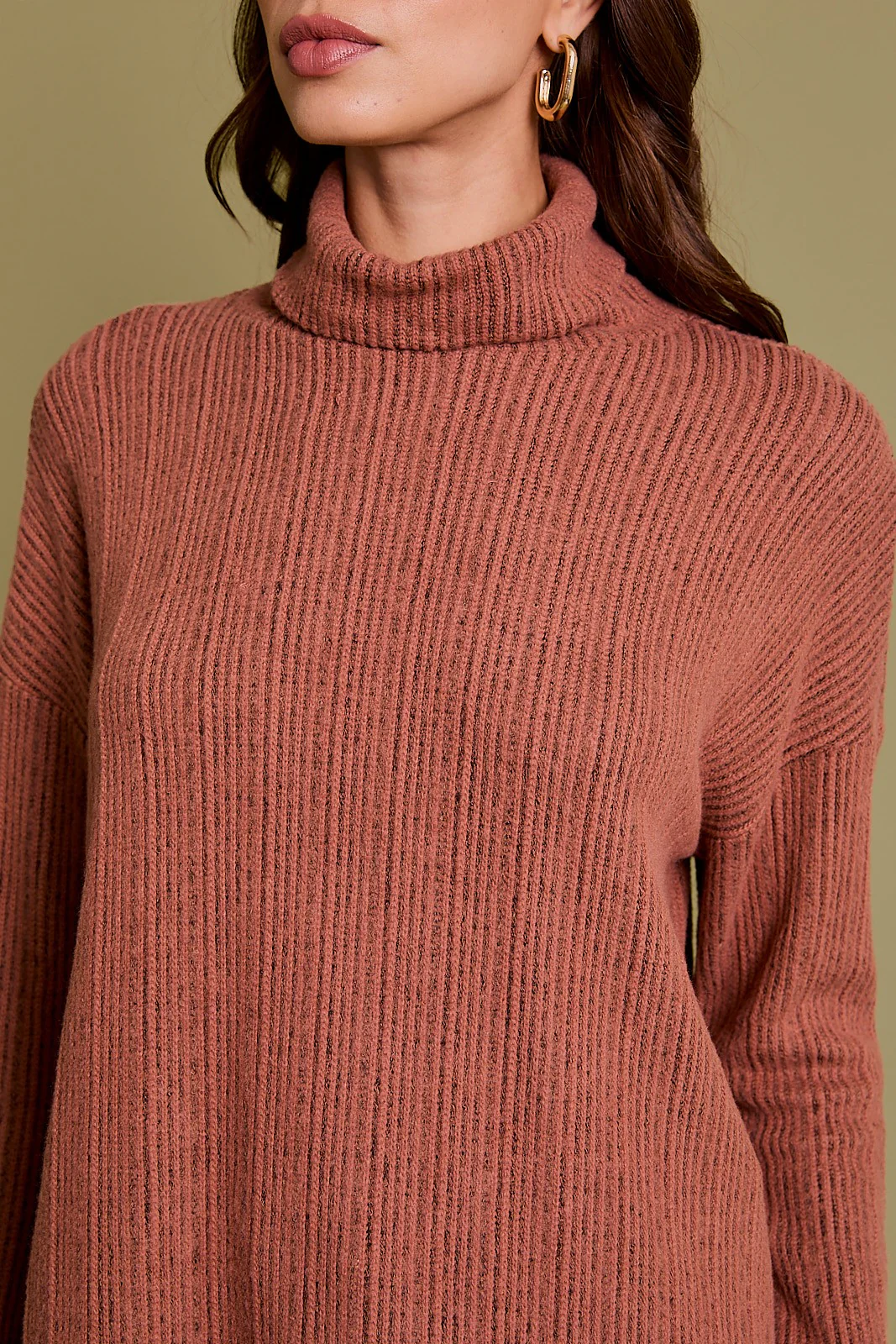 Rust Ribbed Turtle Neck Long Sleeve Top - Image 6