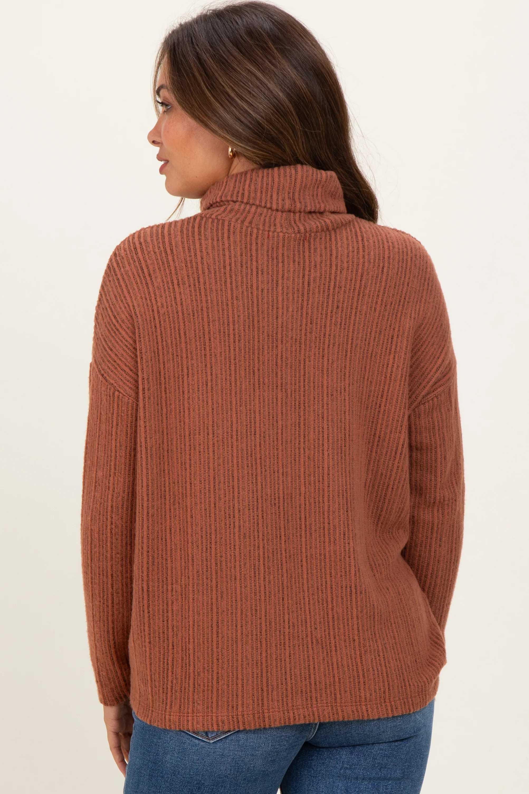 Rust Ribbed Turtle Neck Maternity Long Sleeve Top - Image 3
