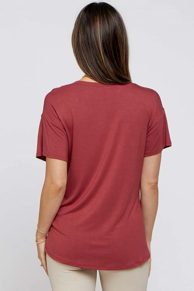 Rust Scoop Neck Basic Maternity Tee - Image 3