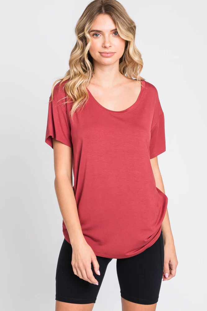 Rust Scoop Neck Basic Maternity Tee - Image 5