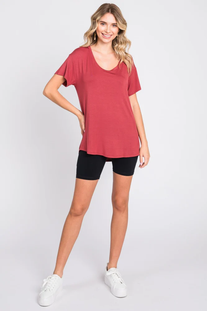 Rust Scoop Neck Basic Tee - Image 4