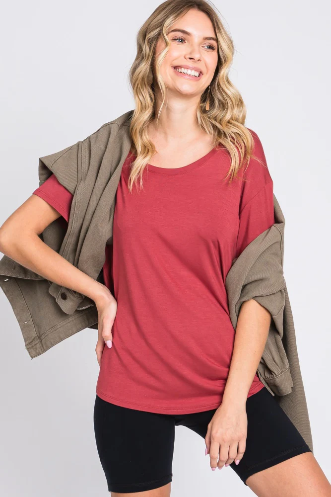 Rust Scoop Neck Basic Tee - Image 5