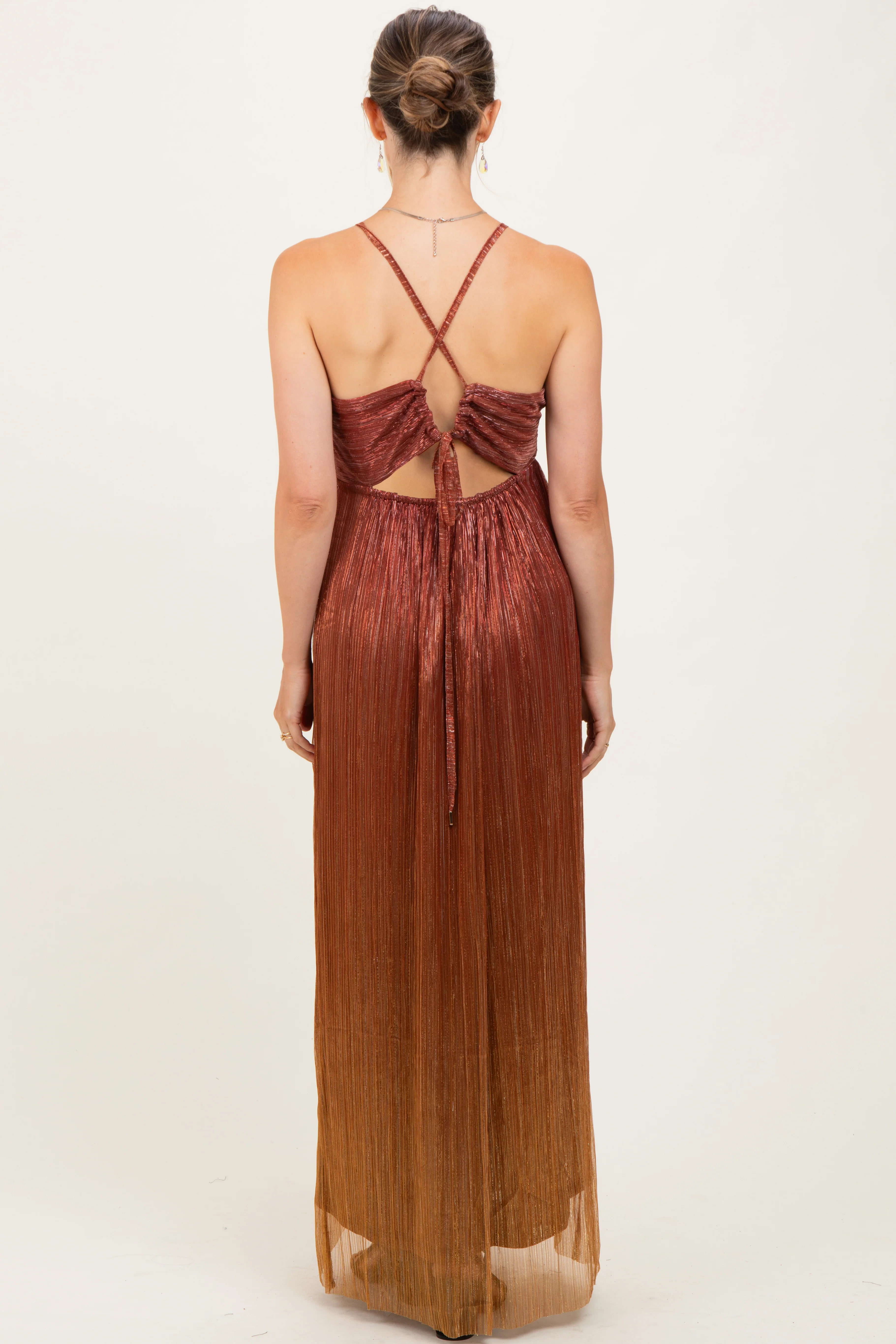 Rust Shimmer Open Tie Back Maternity Maxi Dress - Image 4