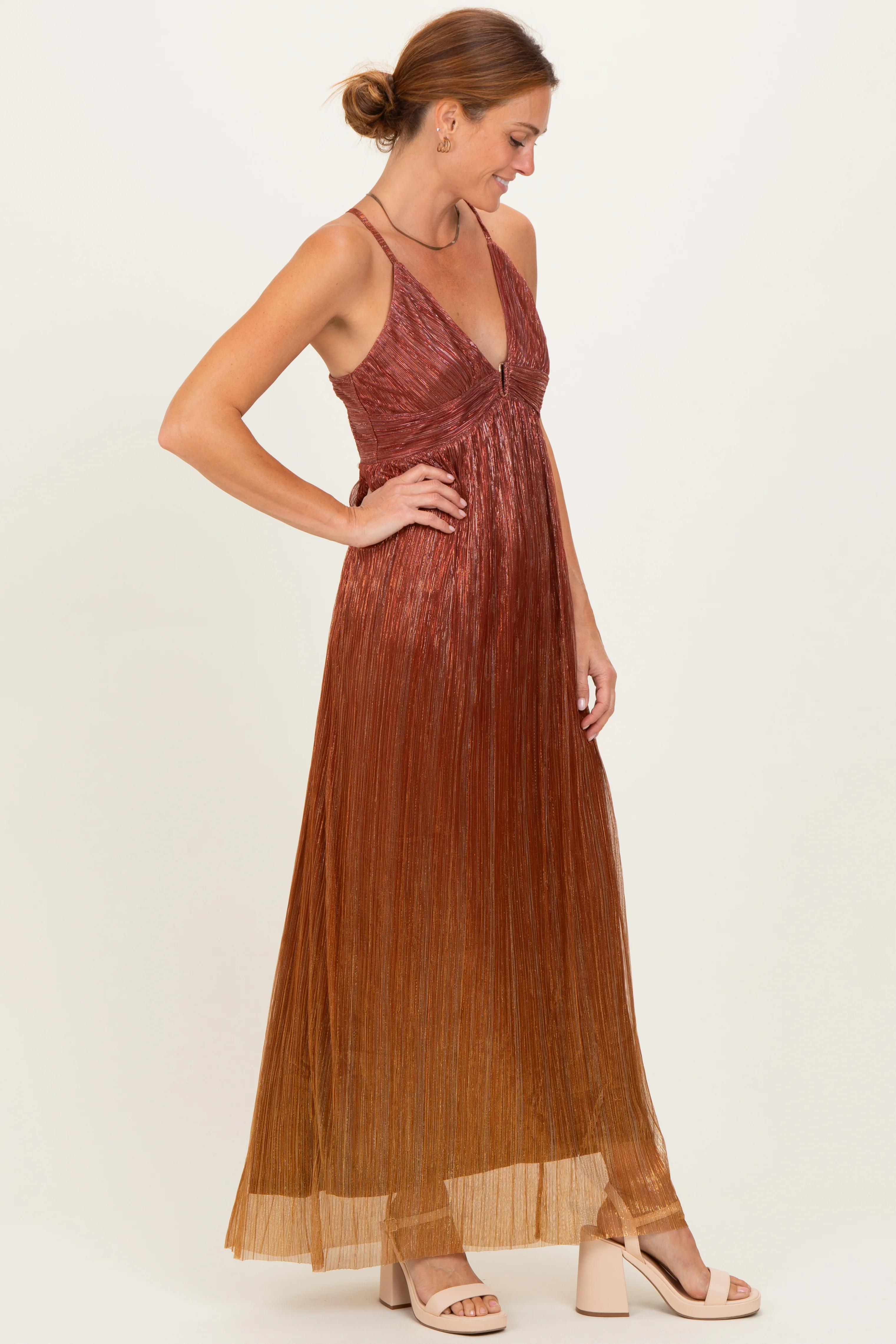Rust Shimmer Open Tie Back Maxi Dress - Image 3