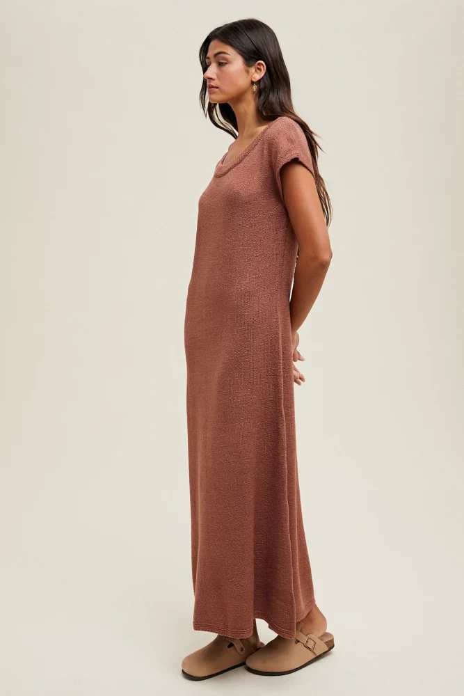 Rust Short Sleeve Maxi Sweater Dress - Image 3