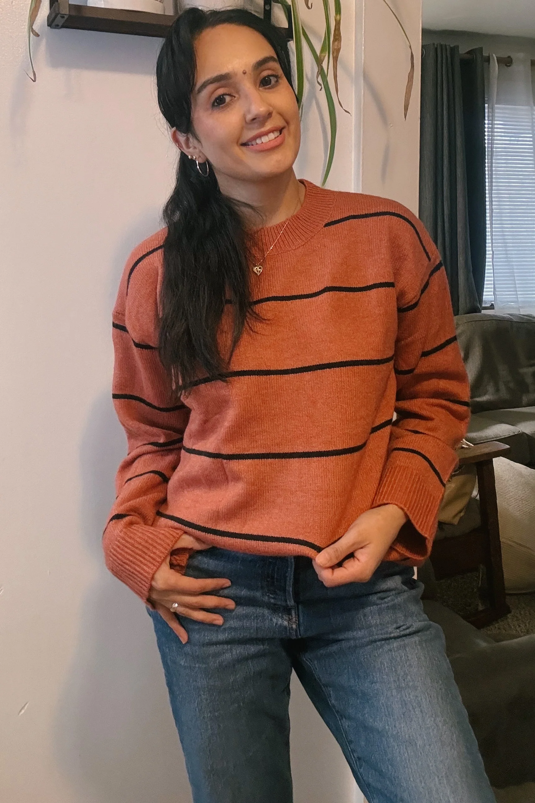 Rust Striped Mock Neck Sweater - Image 4