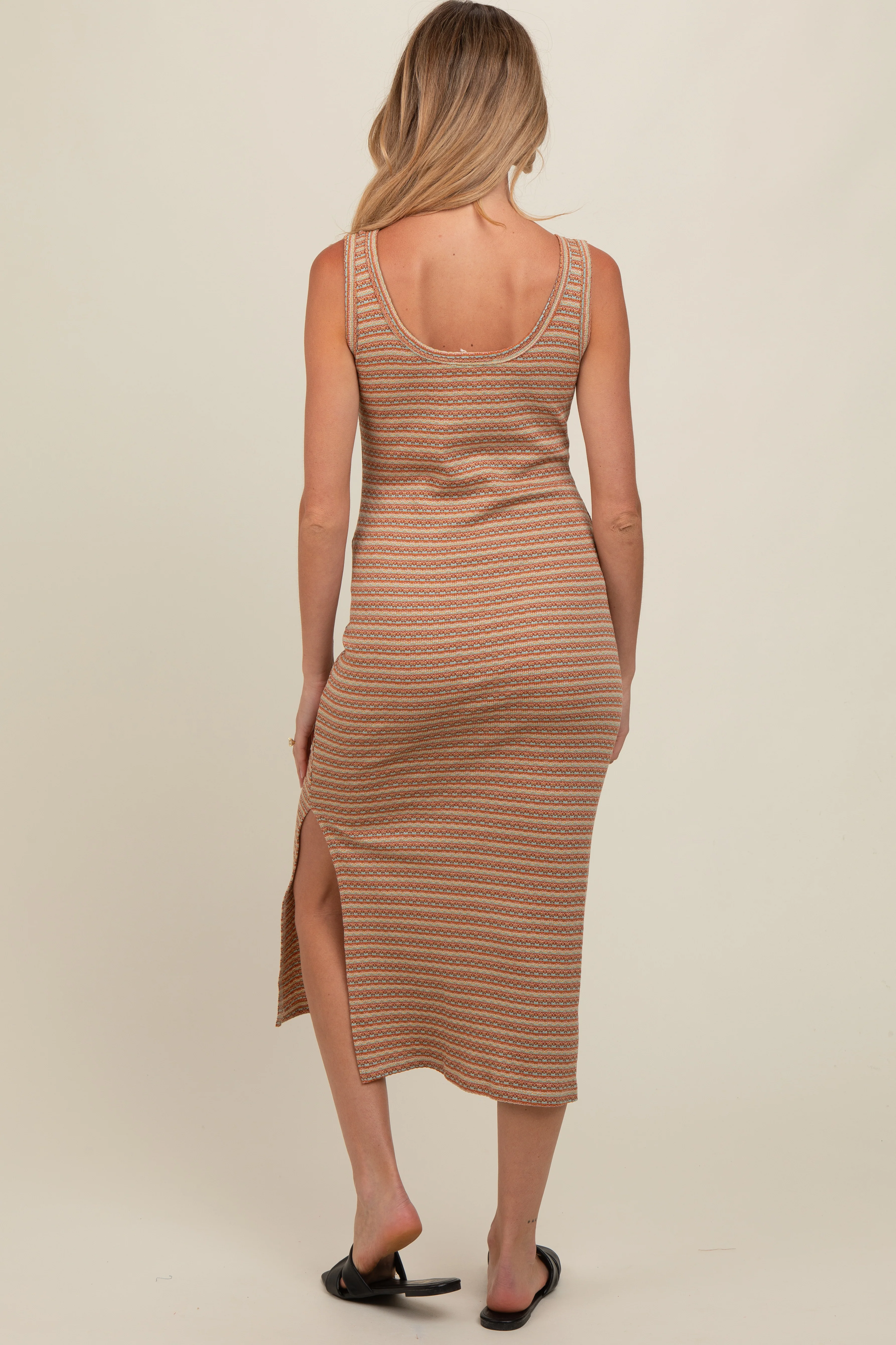 Rust Striped Sleeveless Maternity Midi Dress - Image 4