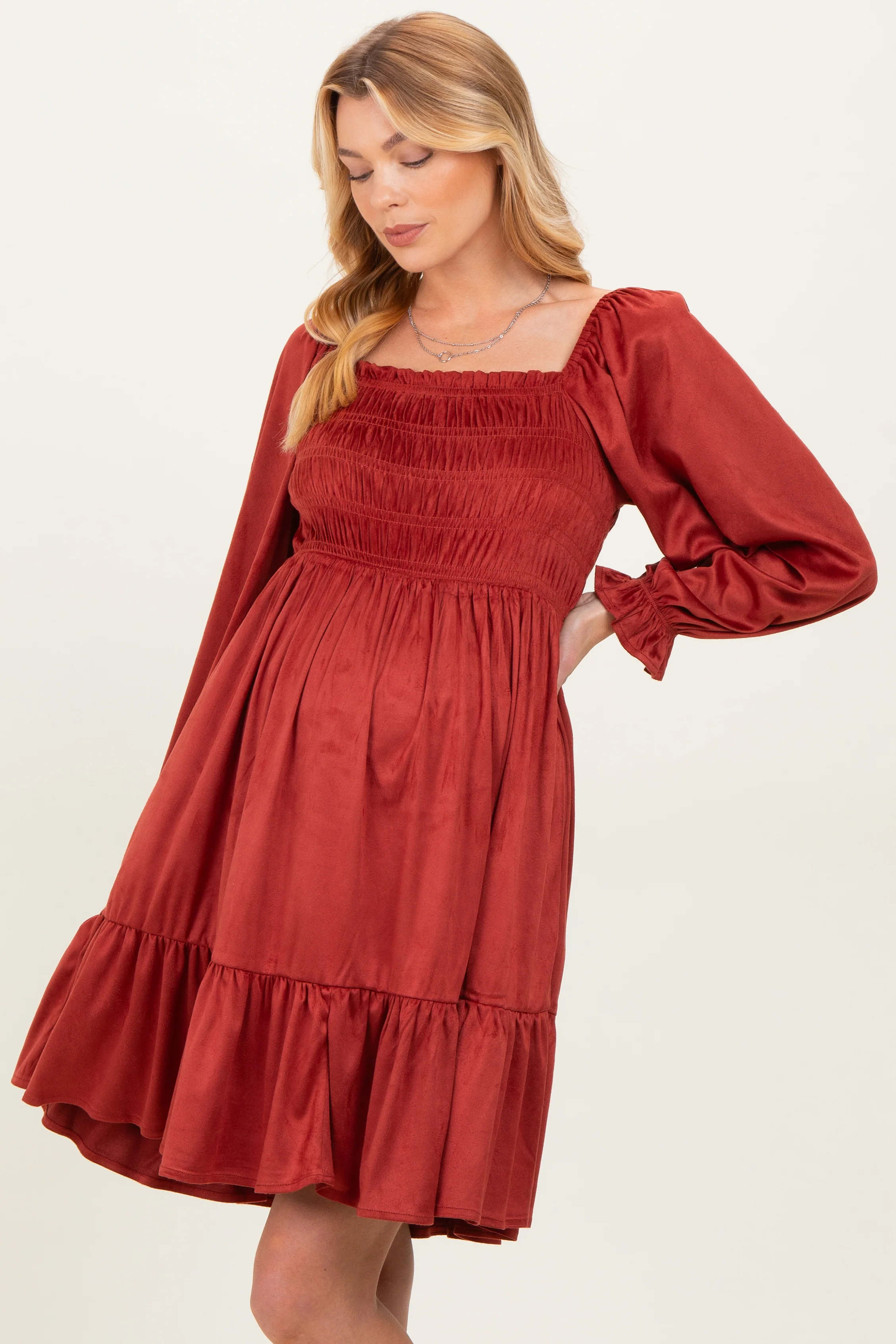 Rust Suede Maternity Dress - Image 4