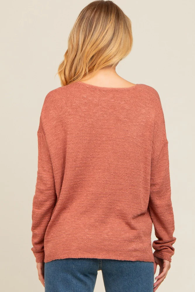 Rust V-Neck Basic Sweater - Image 4