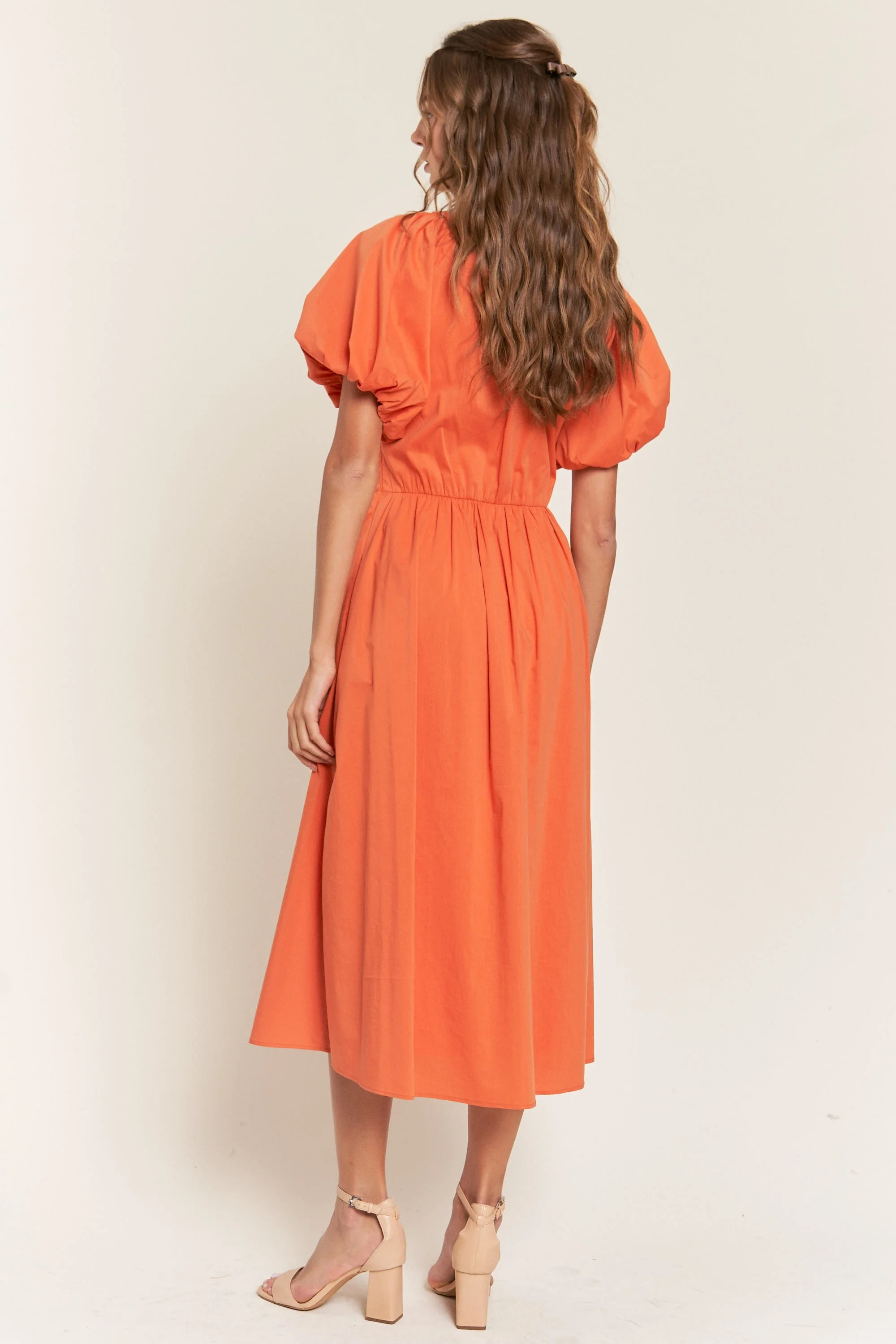 Rust V Neck Midi Dress - Image 4