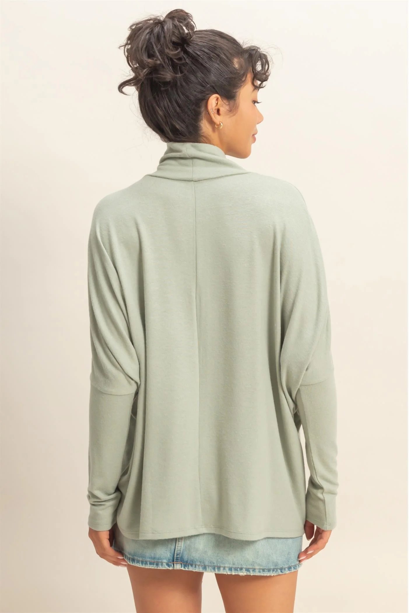 Sage Draped Oversized Turtleneck Dolman Sleeve Top - Image 3