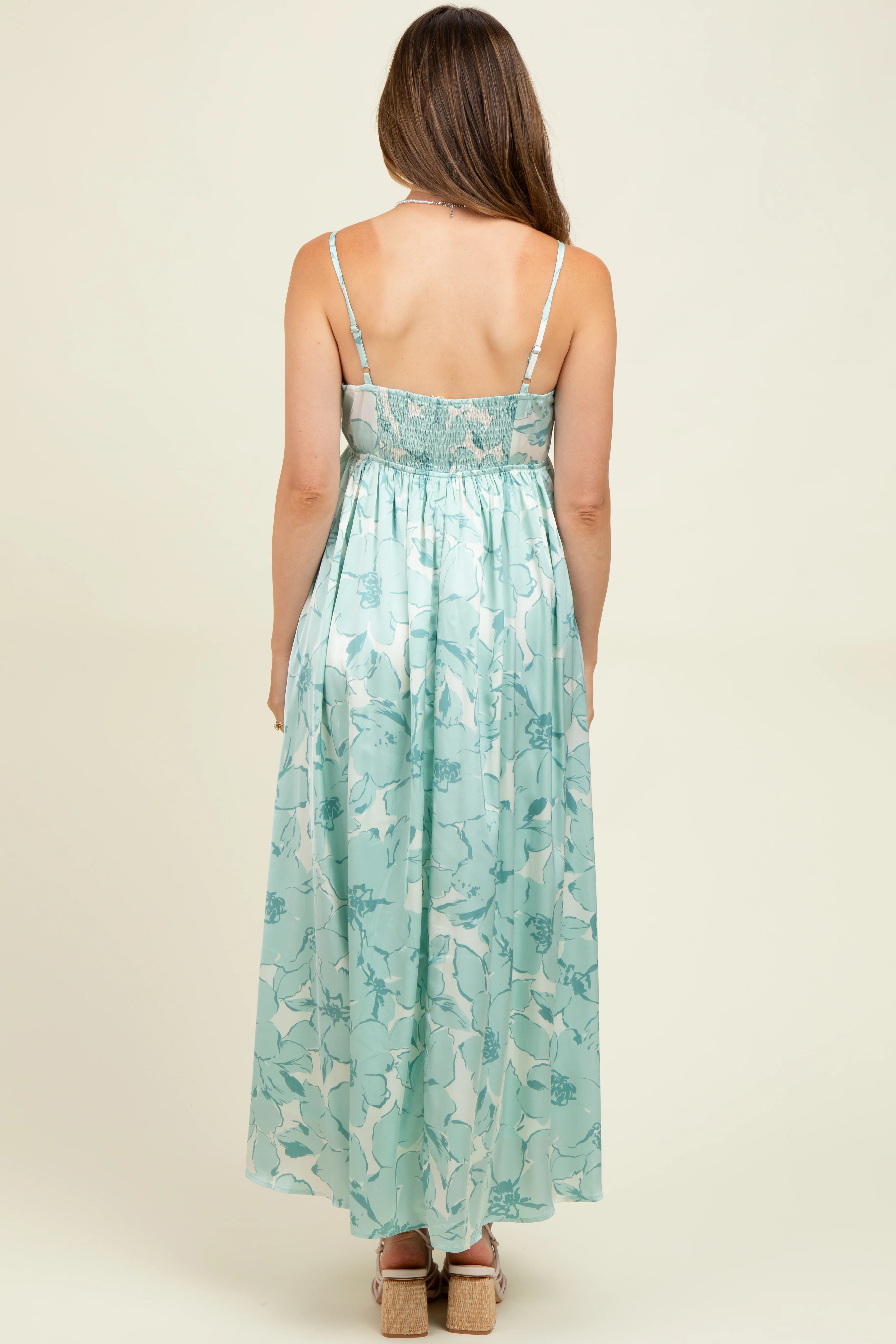 Sage Floral Sleeveless Maternity Maxi Dress - Image 4