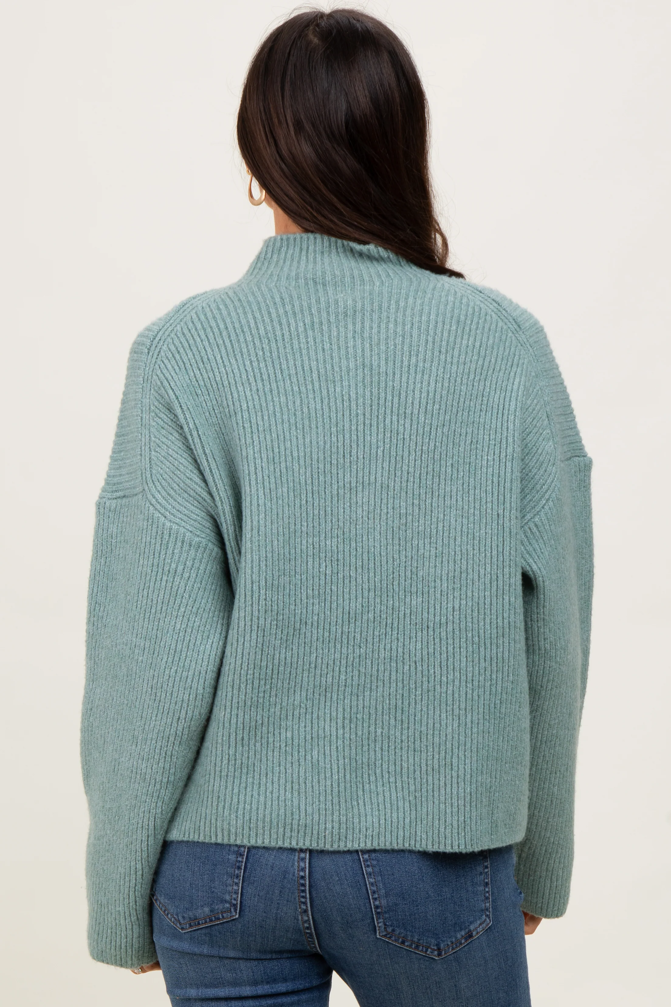 Sage High Neck Ribbed Knit Sweater - Image 3