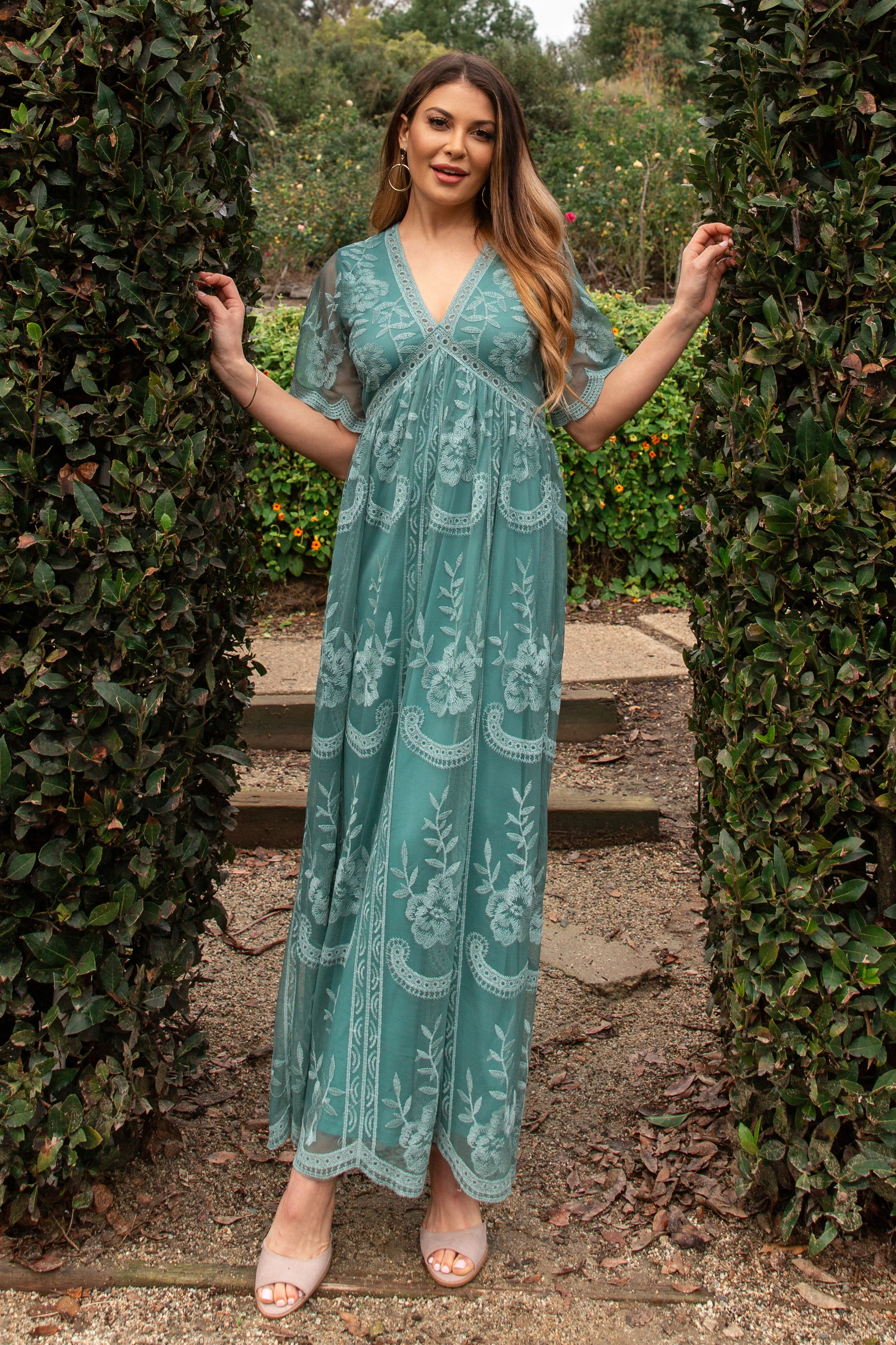Sage Lace Mesh Overlay Maxi Dress - Image 3