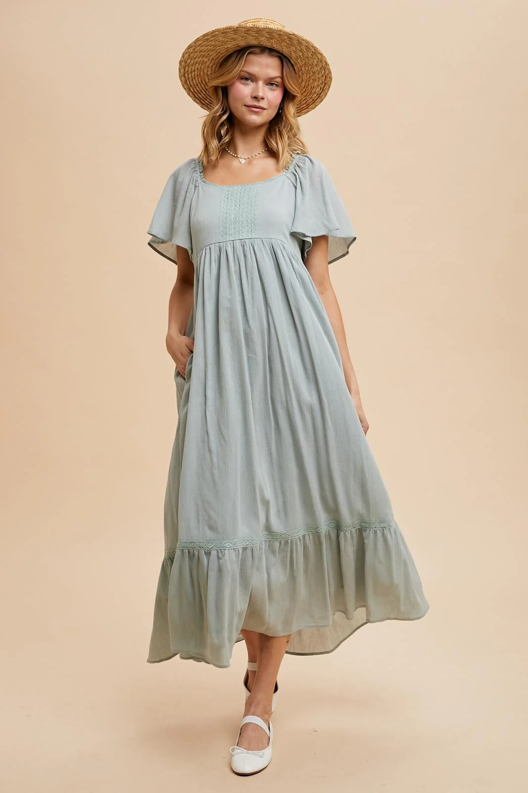 Sage Lace Square Neck Maternity Maxi Dress - Image 5