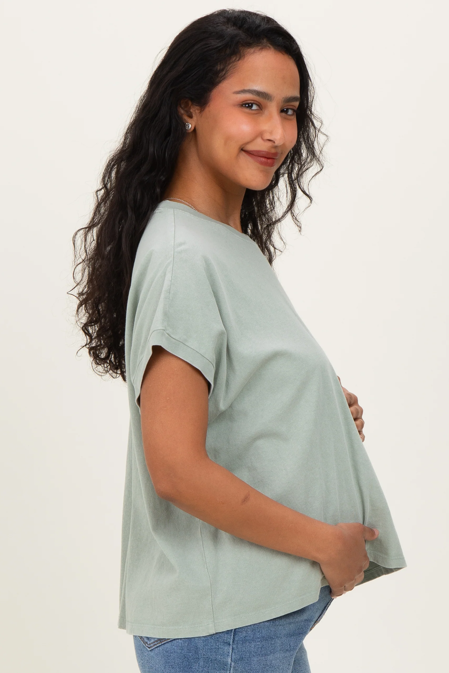 Sage Mineral Wash Boxy Fit Maternity T-Shirt - Image 3