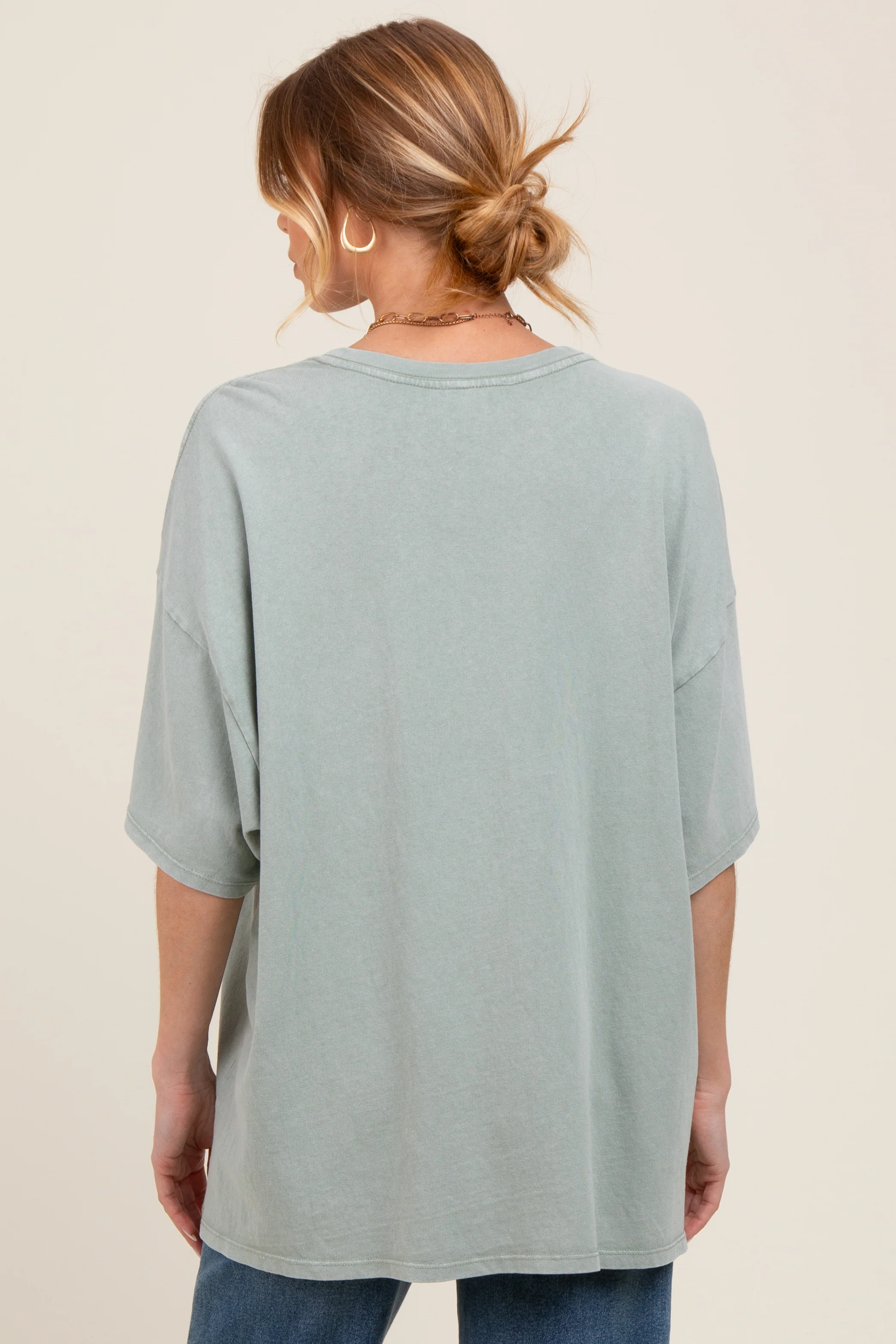 Sage Mineral Washed Oversized Maternity T-Shirt - Image 3