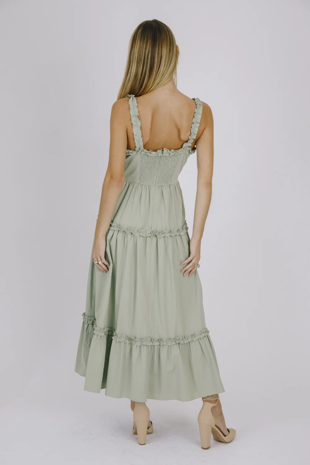 Sage Monochromatic Ruffled Trim Midi Dress - Image 3
