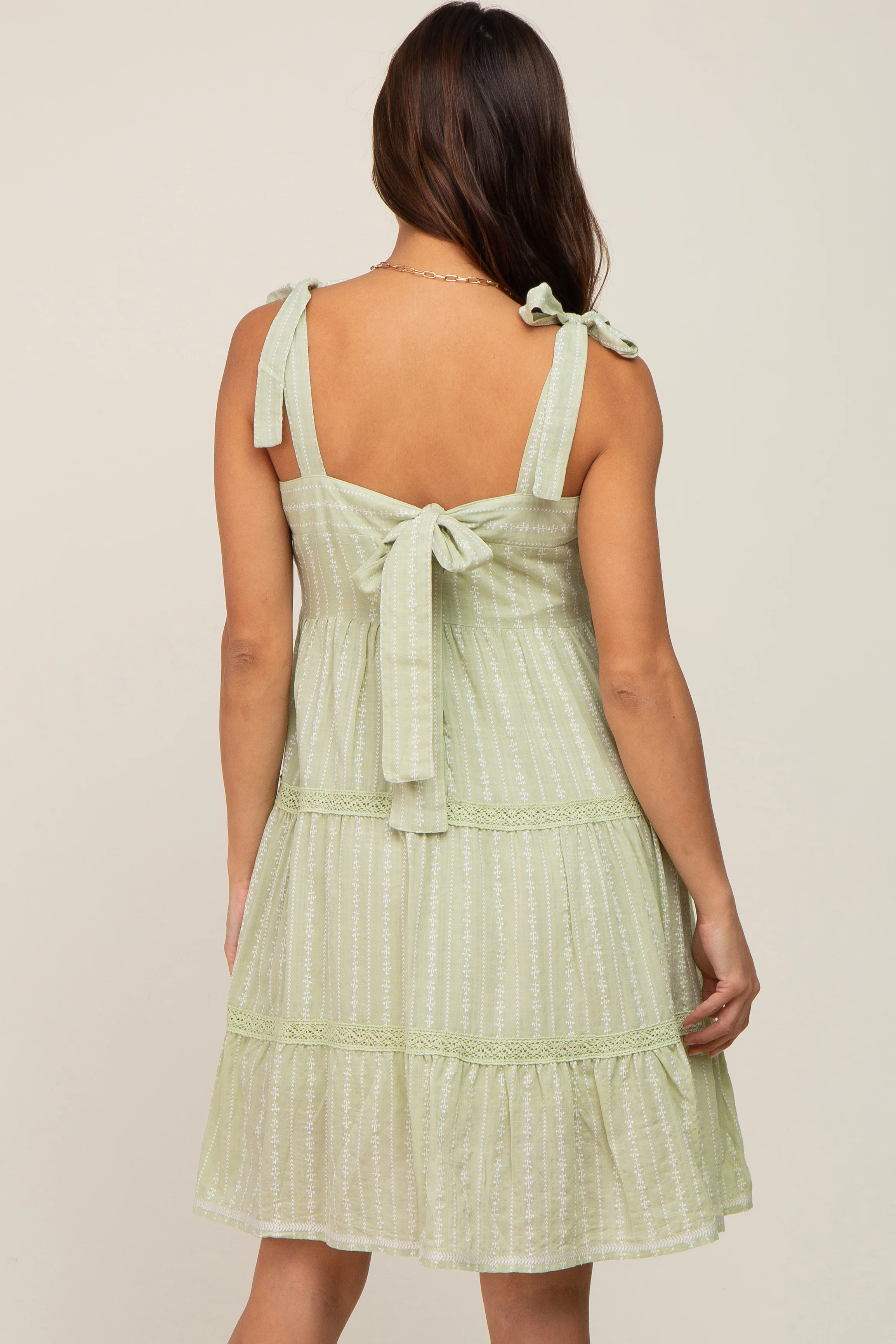 Sage Printed Sleeveless Tiered Maternity Dress - Image 3