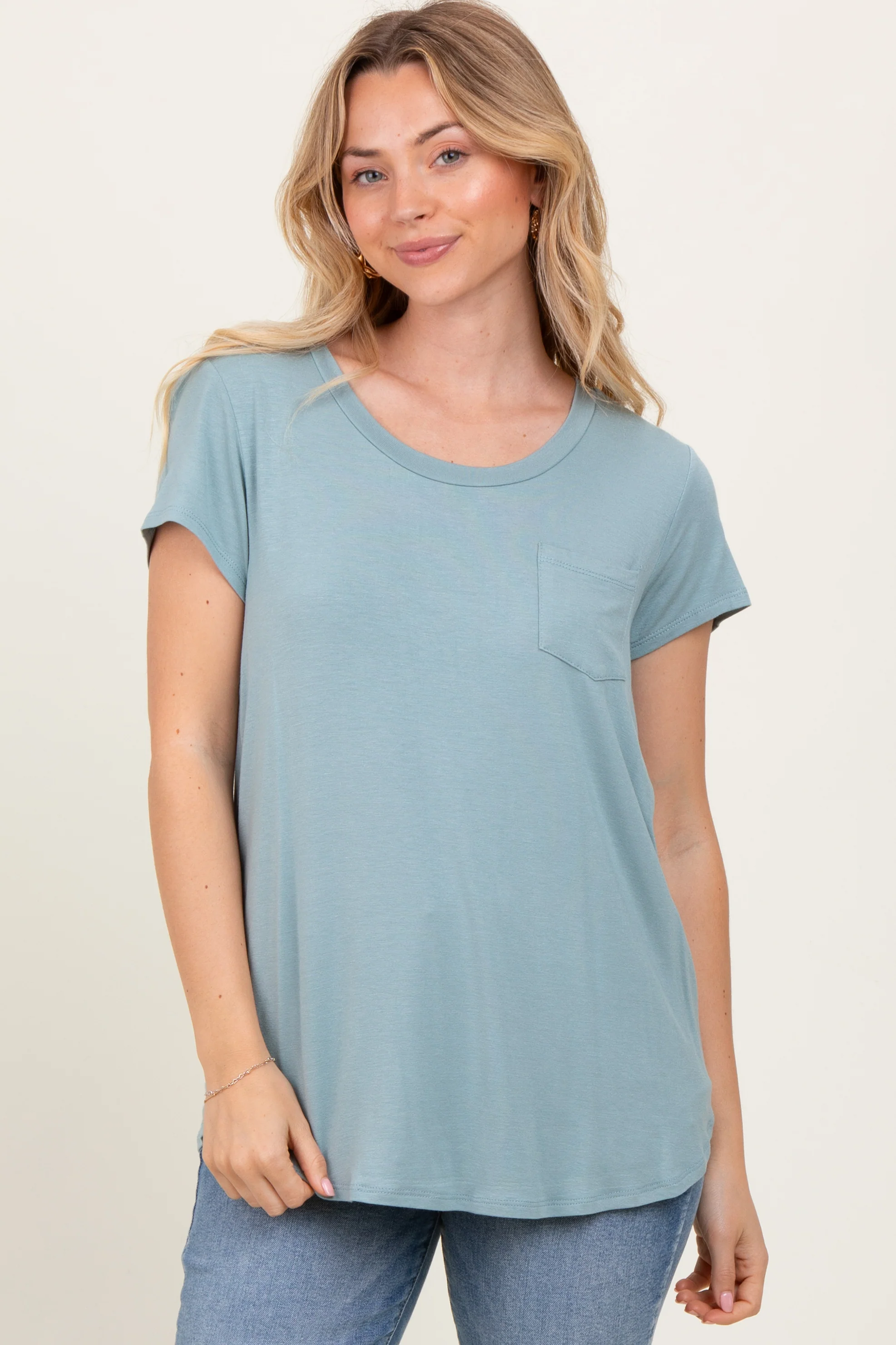 Sage Round Neck Maternity Nursing Pocket T-Shirt - Image 5