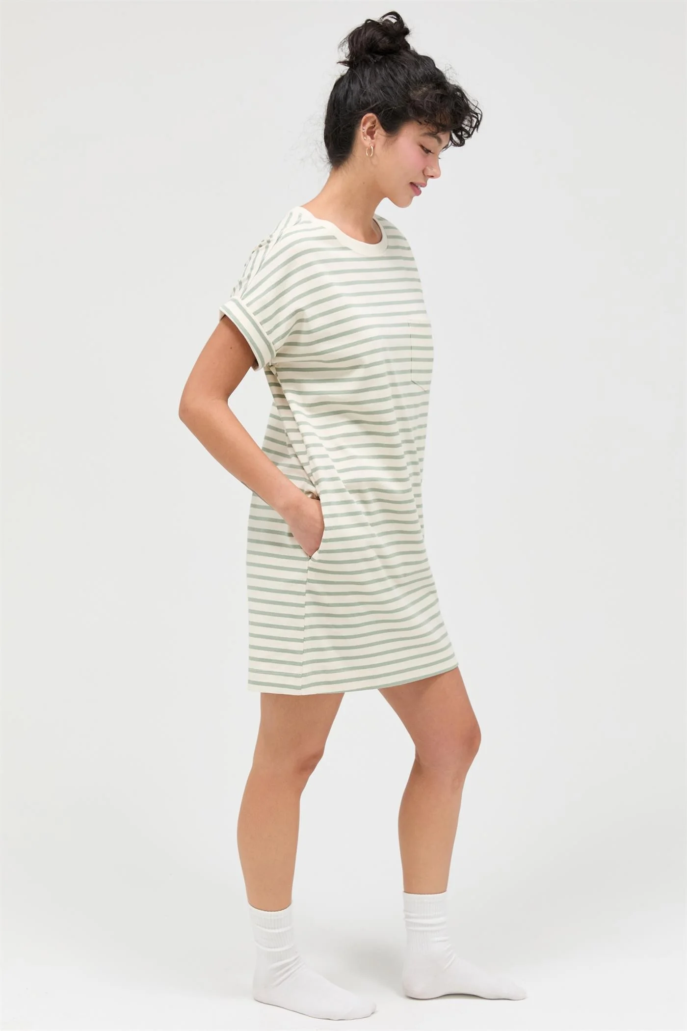 Sage Striped T-Shirt Mini Dress - Image 3