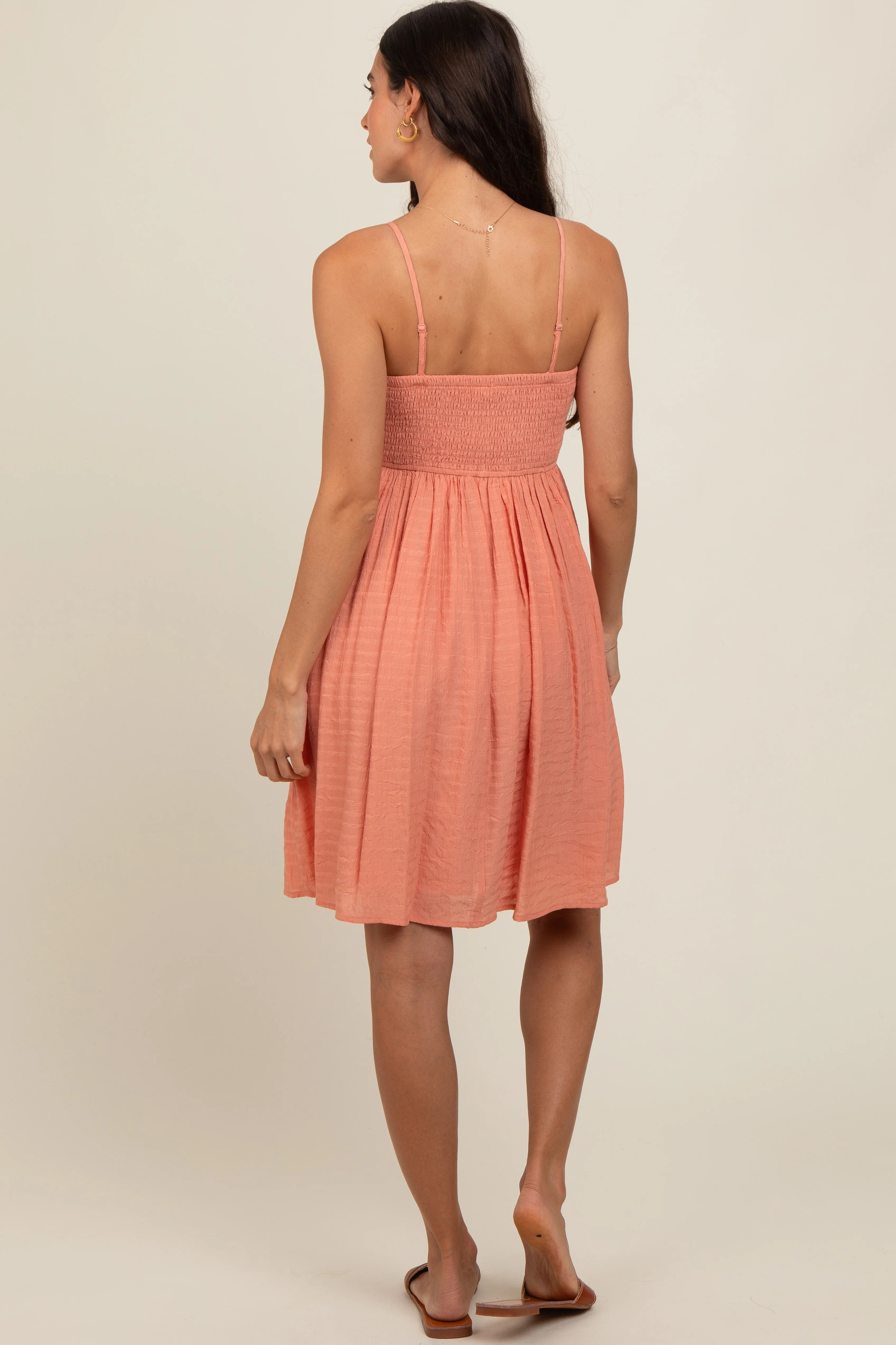 Salmon Textured Smocked Dress - Image 5