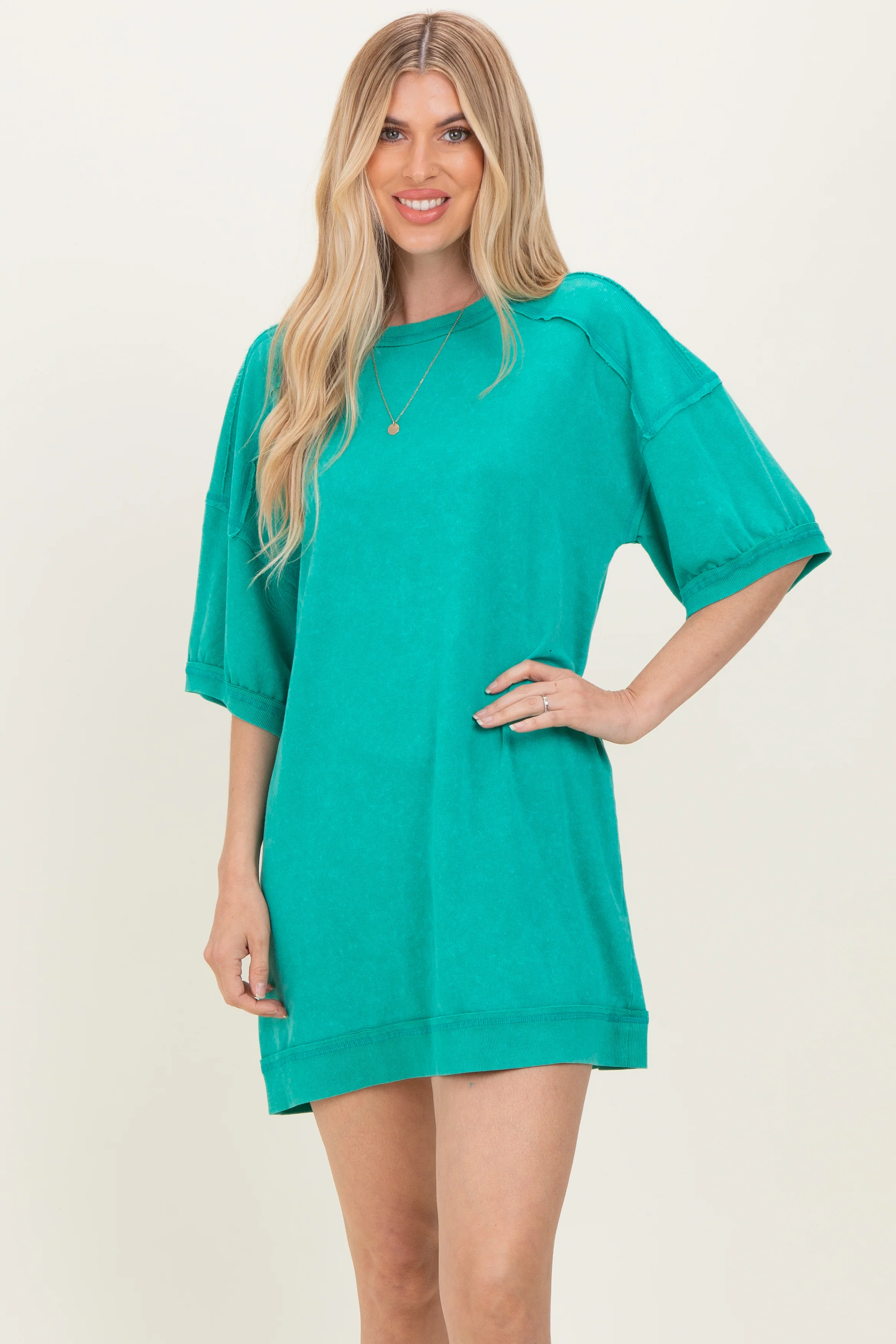 Seafoam Mineral Wash French Terry Knit T-Shirt Dress - Image 3