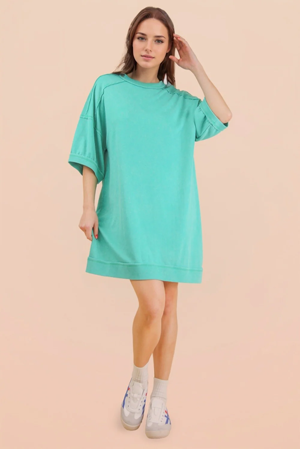Seafoam Mineral Wash French Terry Knit T-Shirt Dress - Image 4