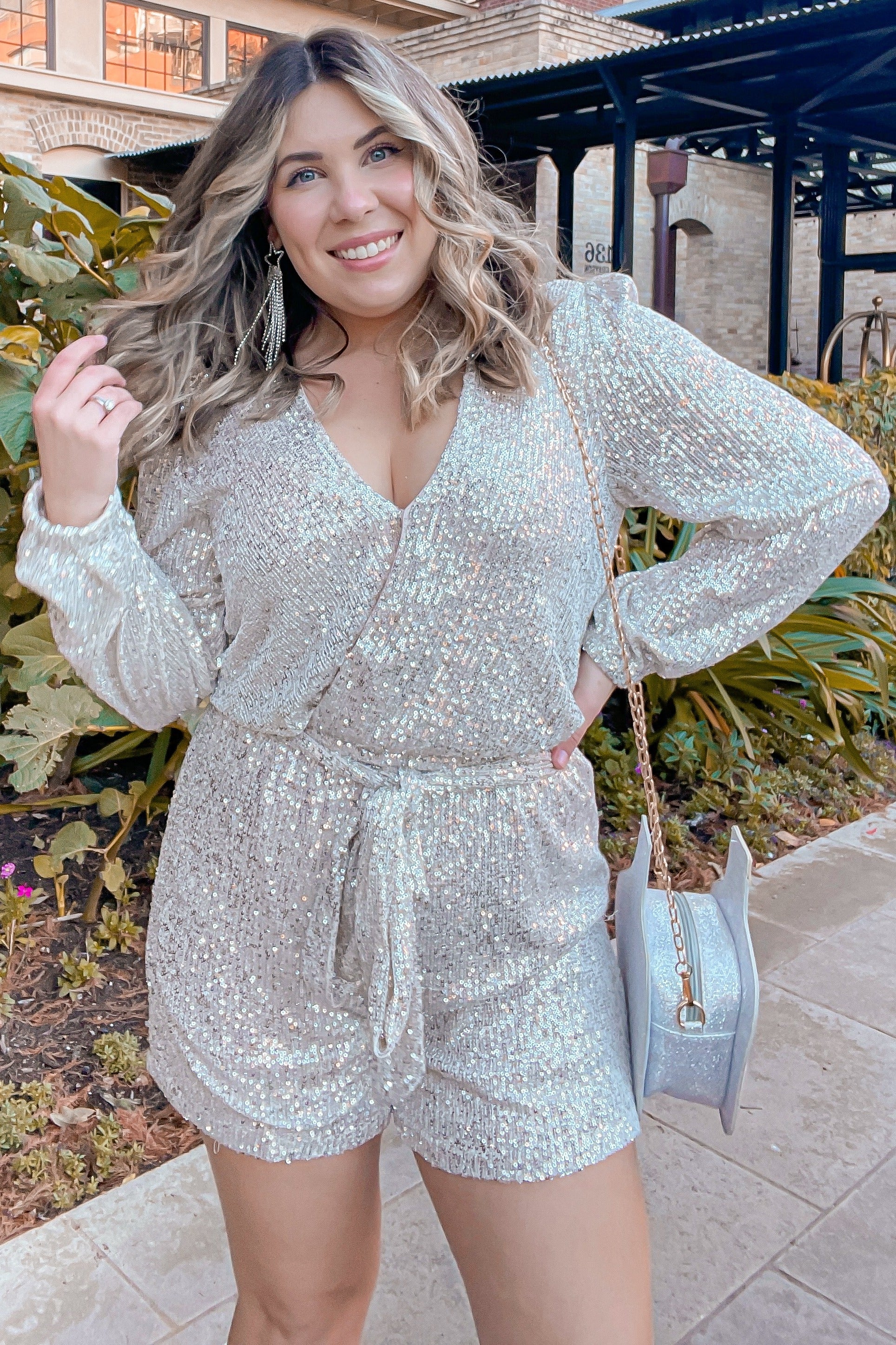 Silver Long Sleeve Sequin Romper - Image 5