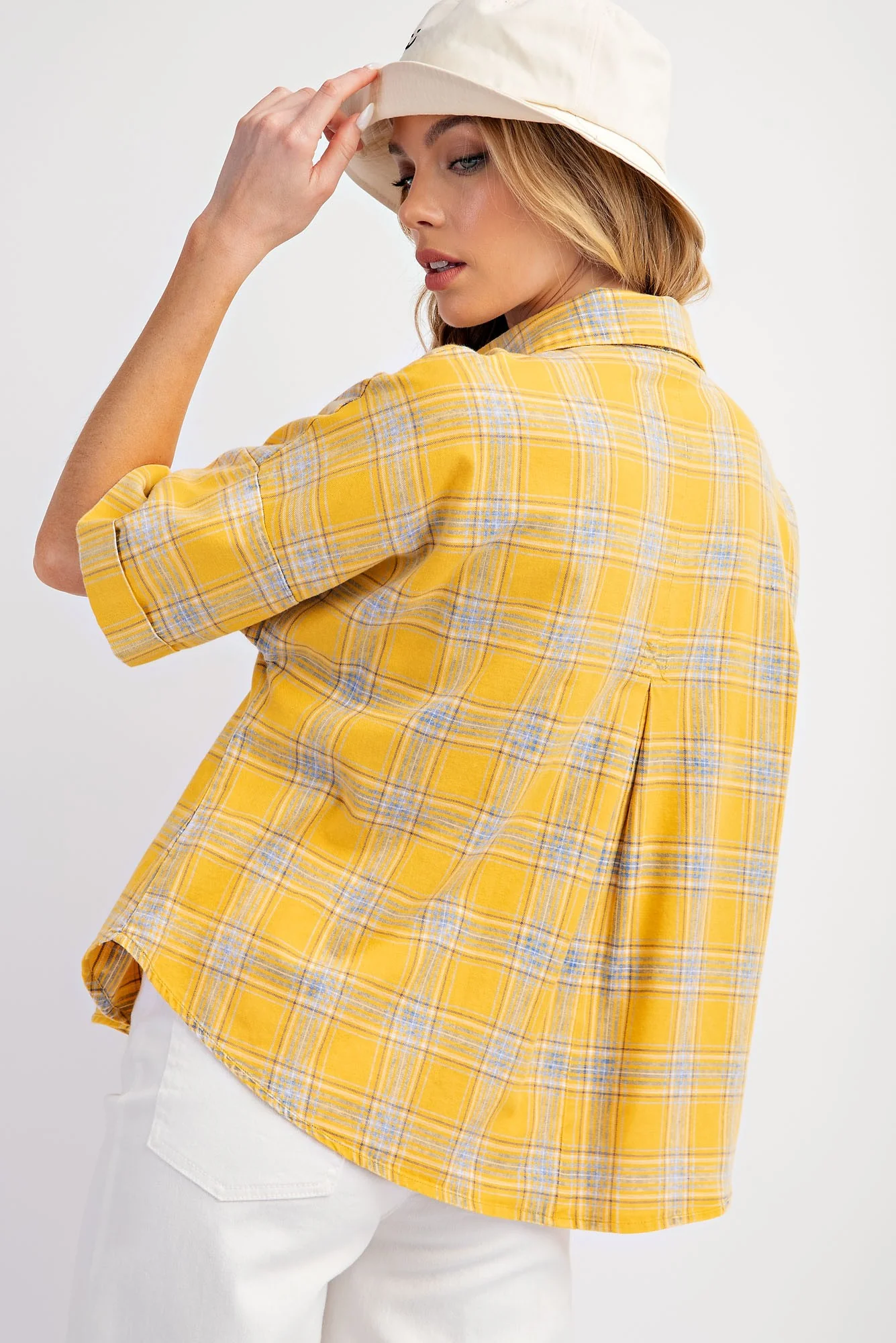 Sunflower Mineral Washed Button Down Plaid Top - Image 4