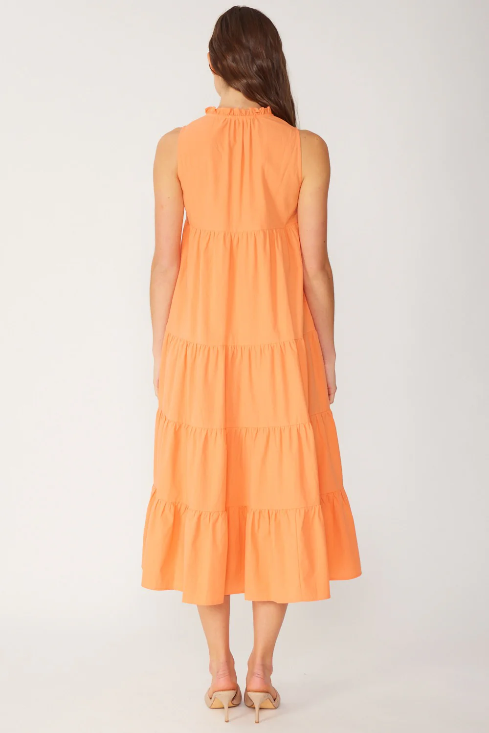 Tangerine Tiered Linen Blend Solid Midi Dress - Image 3