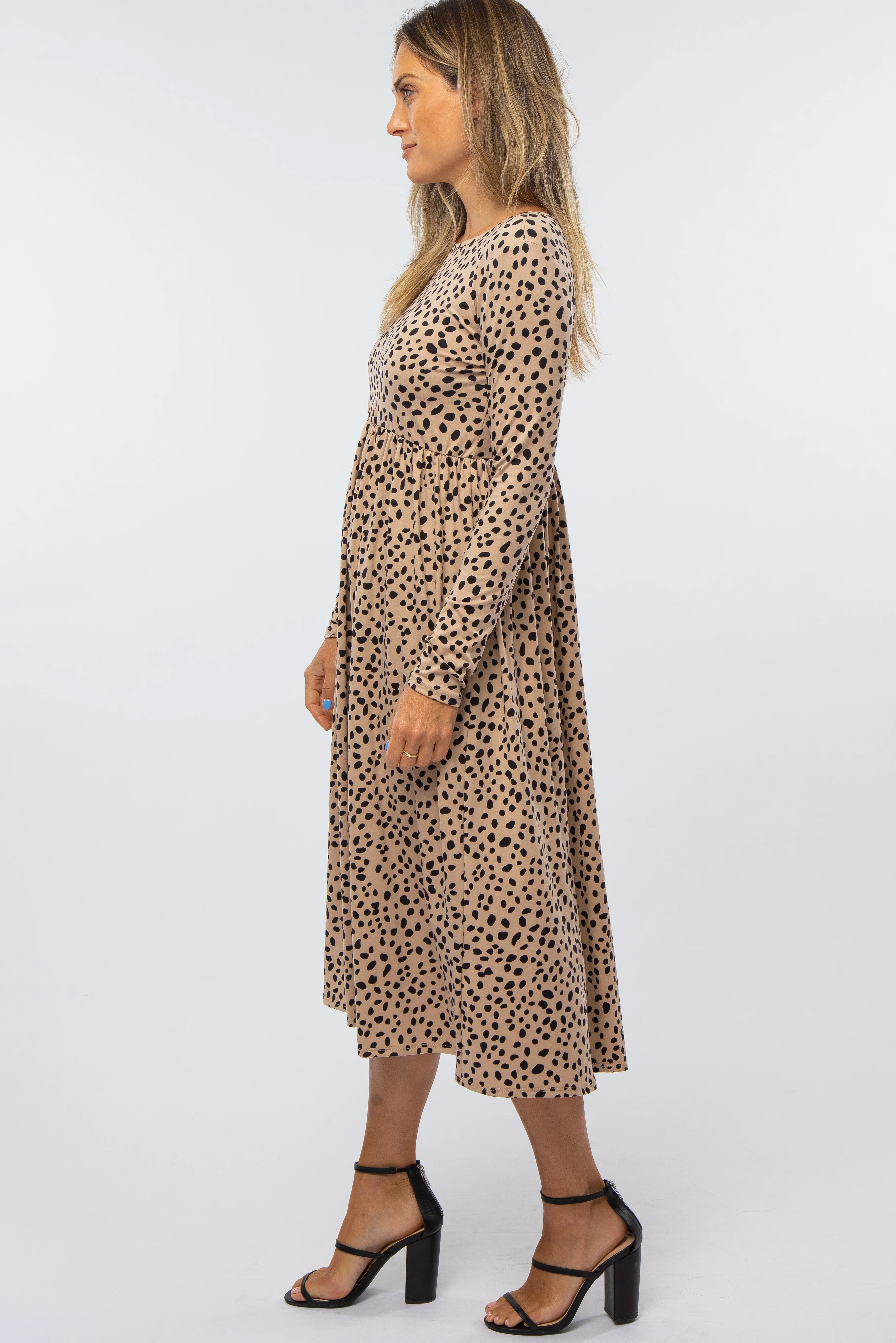 Taupe Abstract Animal Print Midi Dress - Image 2