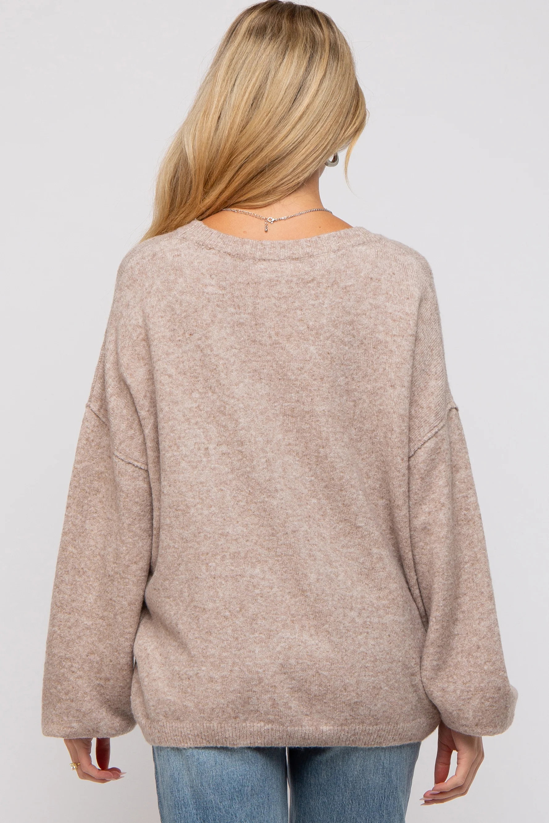 Taupe Basic Drop Shoulder Maternity Sweater - Image 3