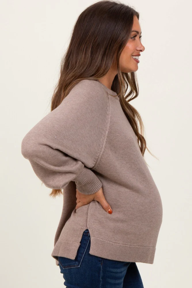 Taupe Bubble Sleeve Maternity Sweater - Image 3
