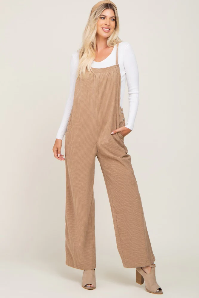 Taupe Corduroy Maternity Overalls - Image 8