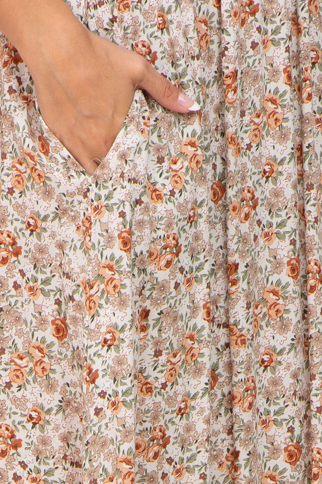 Taupe Floral Off Shoulder Long Sleeve Maxi Dress - Image 4