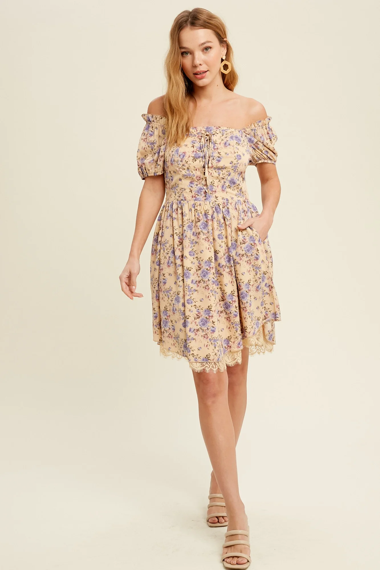 Taupe Floral Printed Woven Mini Dress - Image 5
