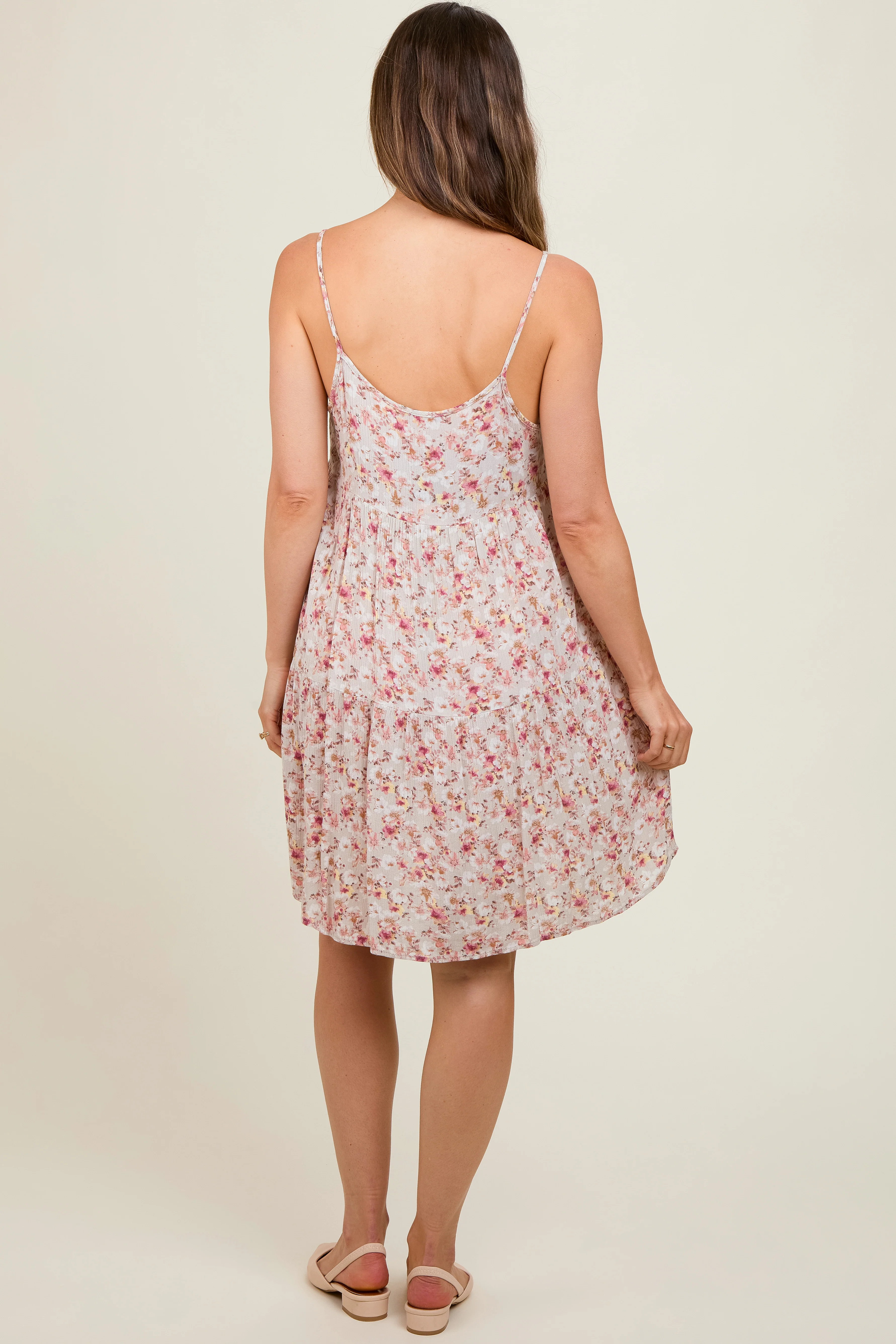 Taupe Floral Tiered Maternity Dress - Image 4